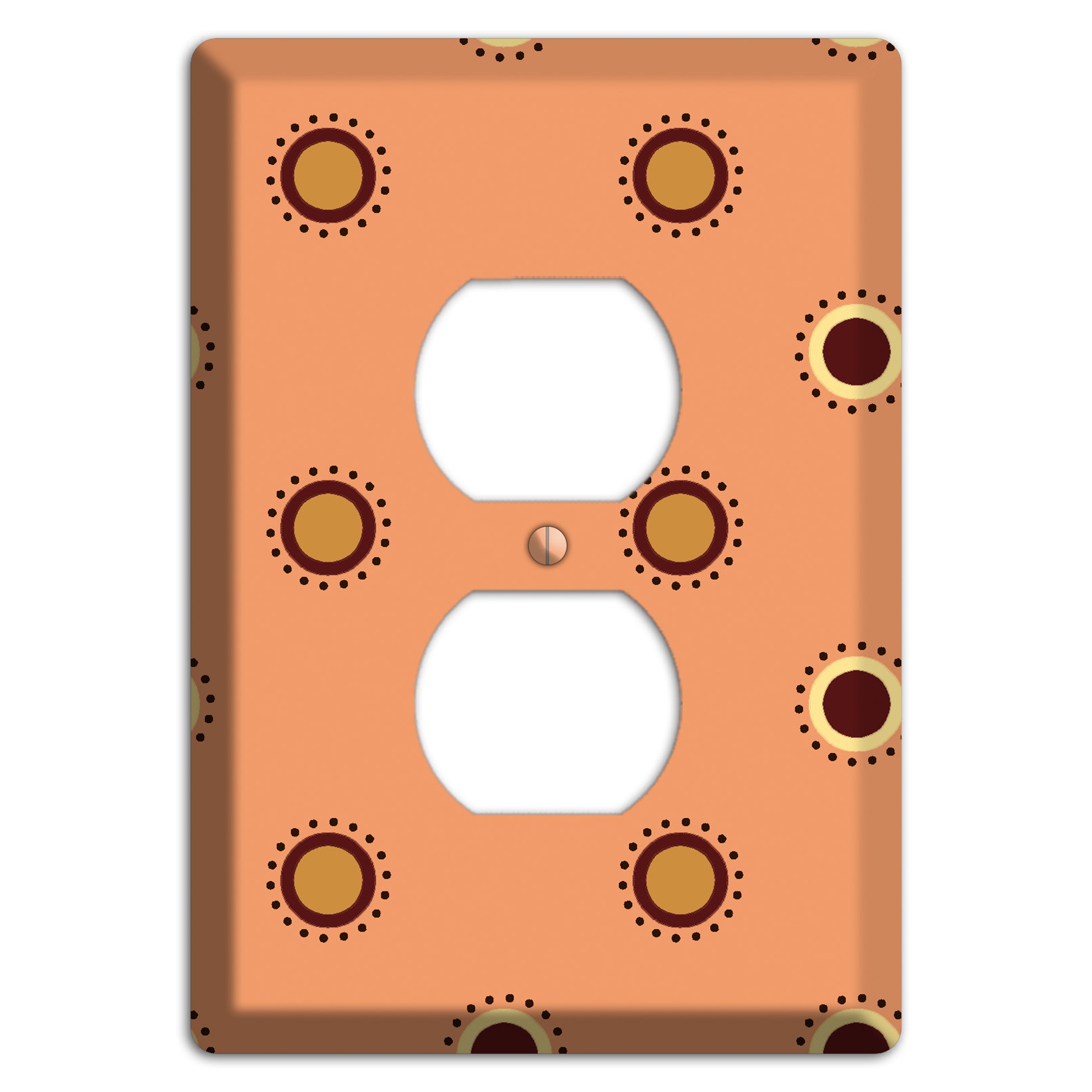 Coral with Multi Brown Suzani Dots Duplex Outlet Wallplate