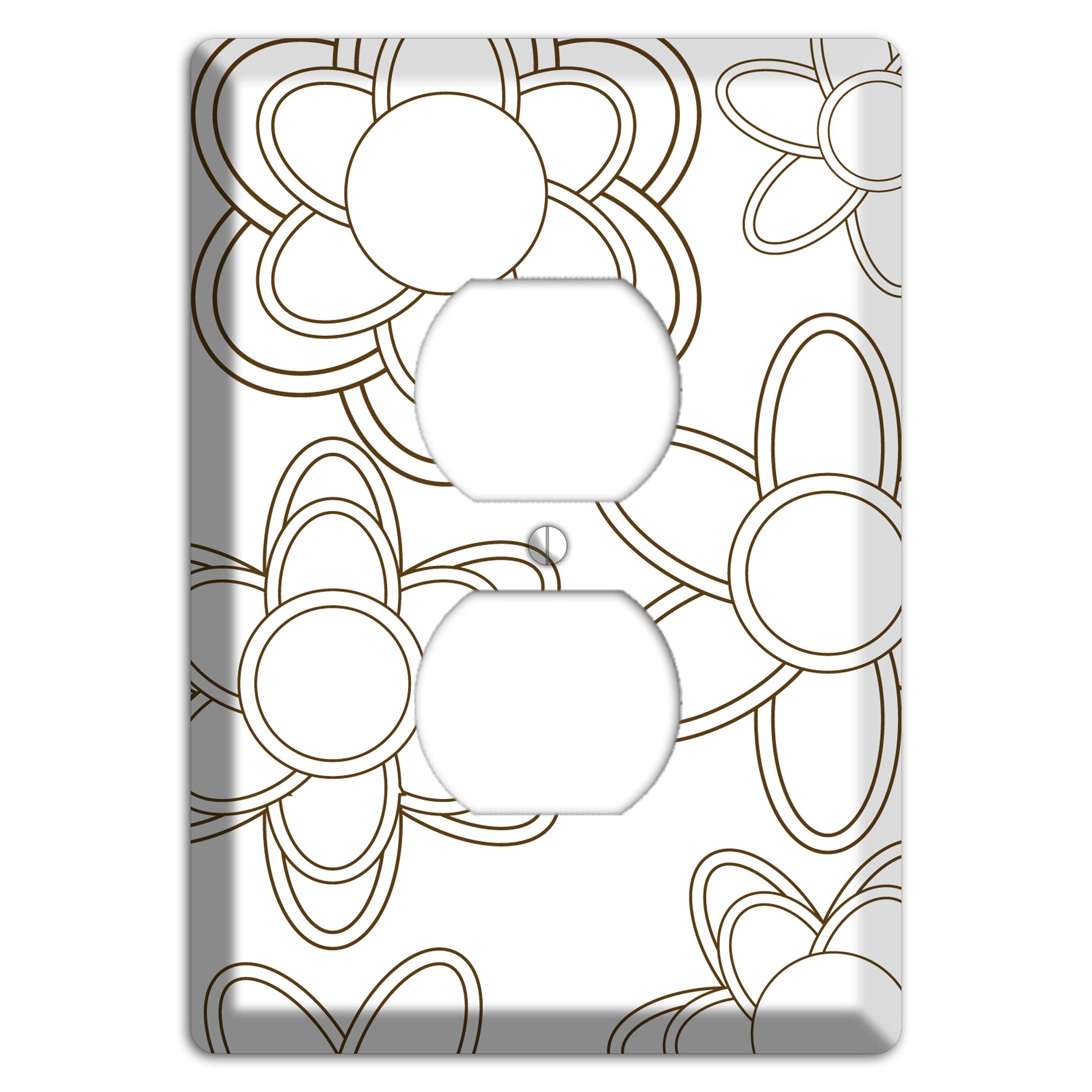 White with Retro Floral Contour Duplex Outlet Wallplate