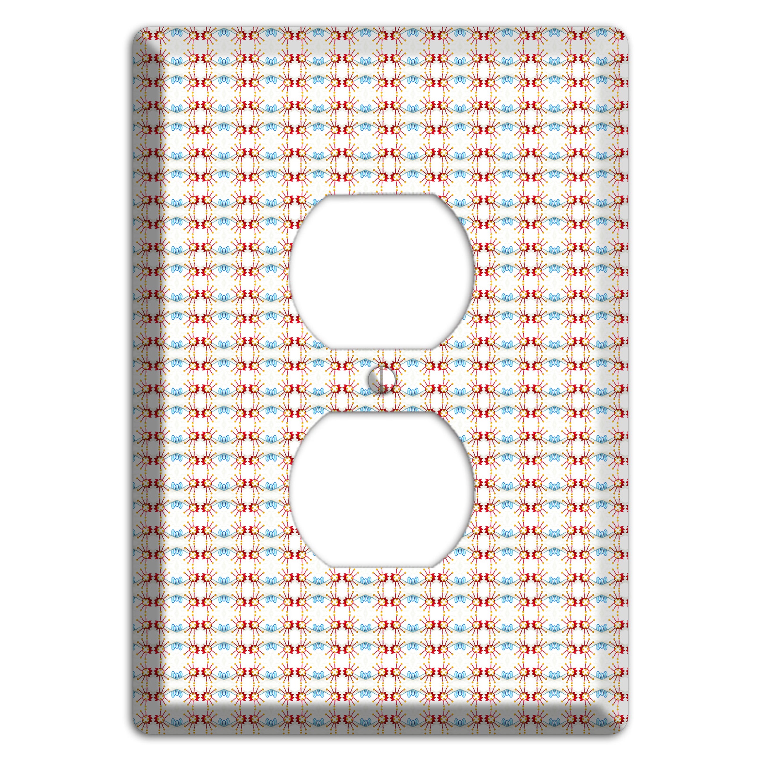 Off White with Red Blue Retro Tapestry Duplex Outlet Wallplate