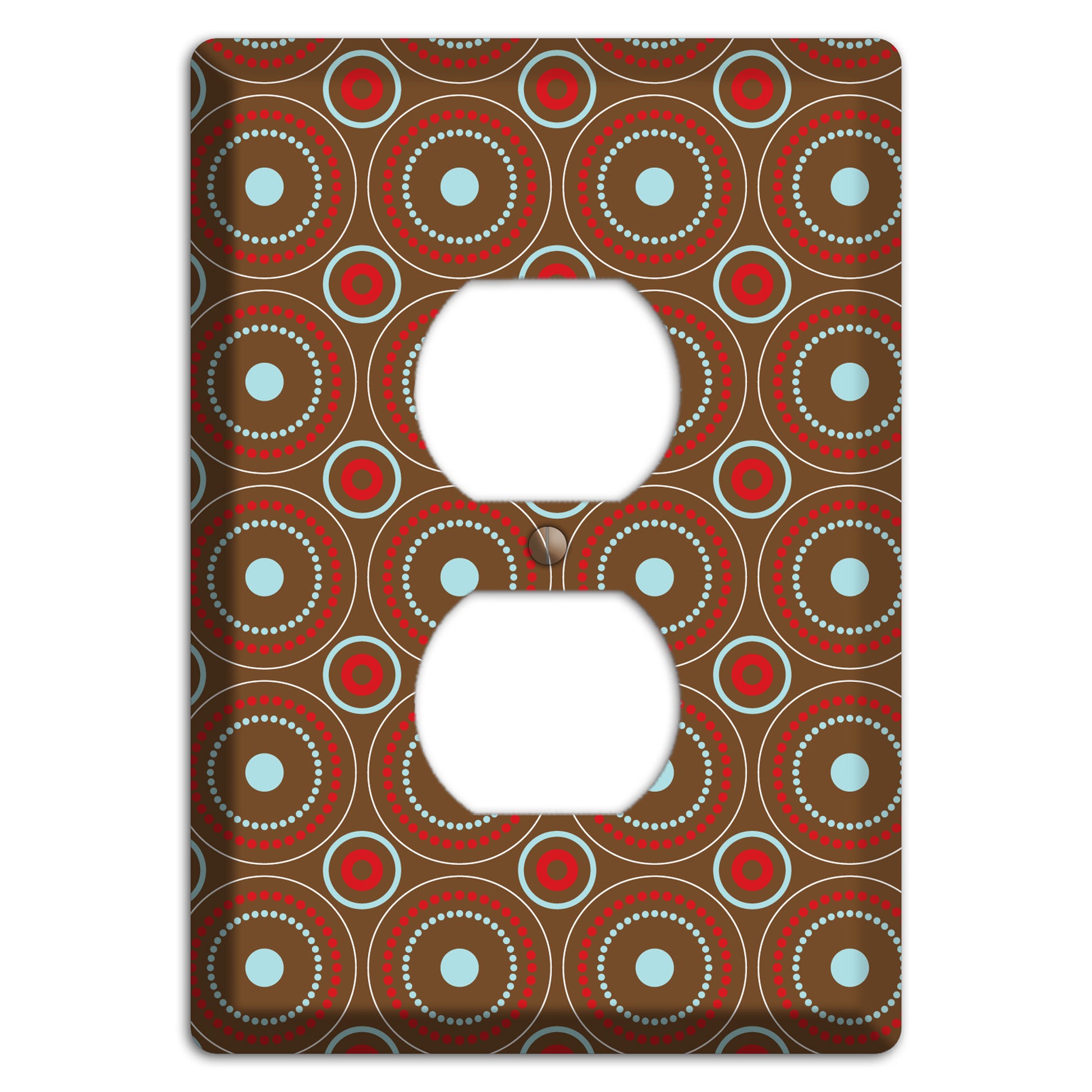 Brown with Red and Dusty Blue Retro Suzani Duplex Outlet Wallplate