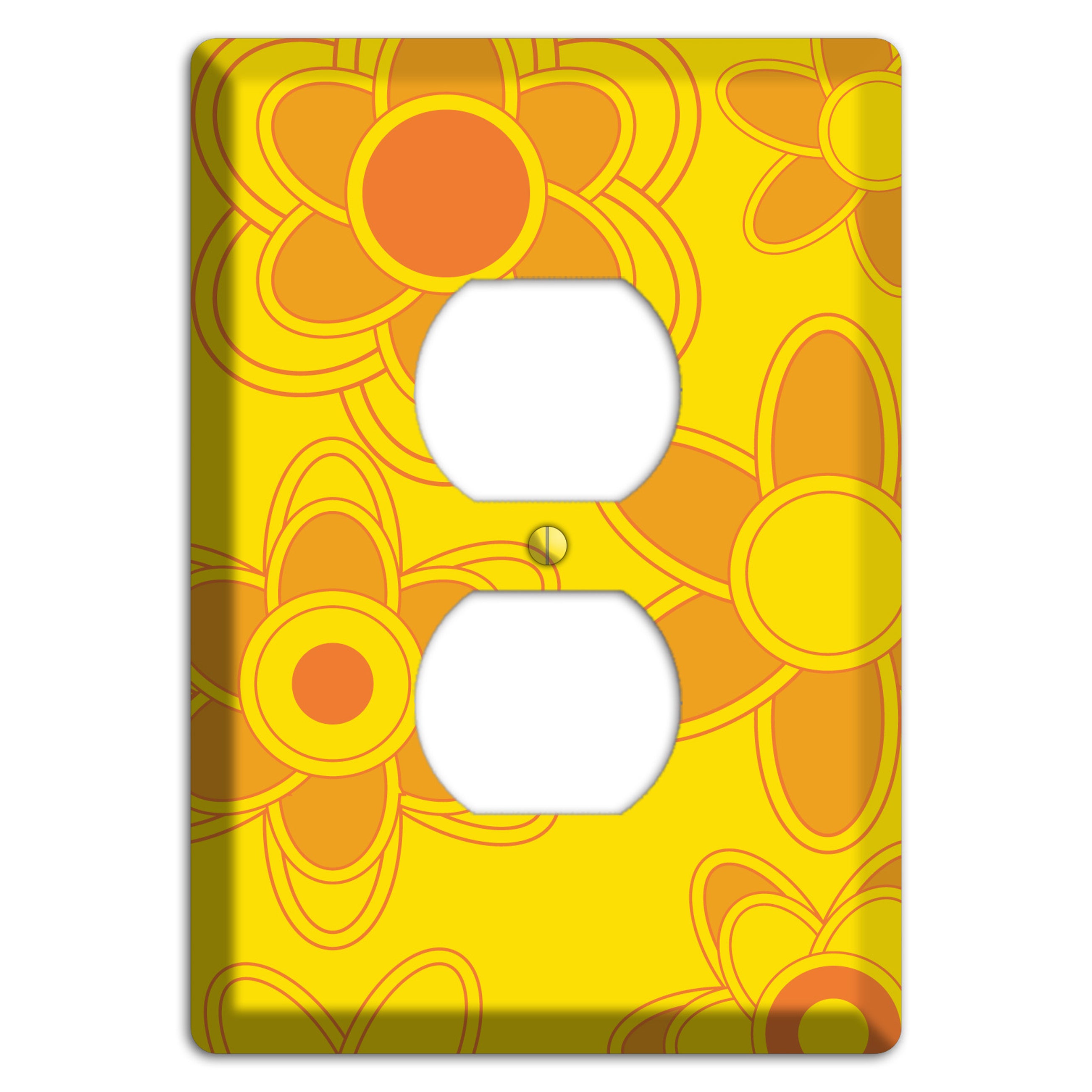 Yellow with Orange Retro Floral Contour Duplex Outlet Wallplate
