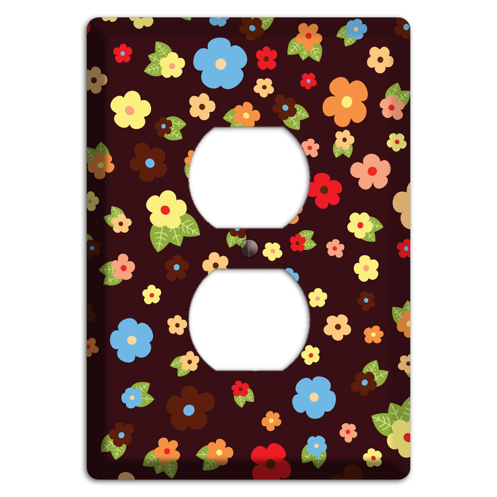 Brown Tiny Delicate Flowers Duplex Outlet Wallplate