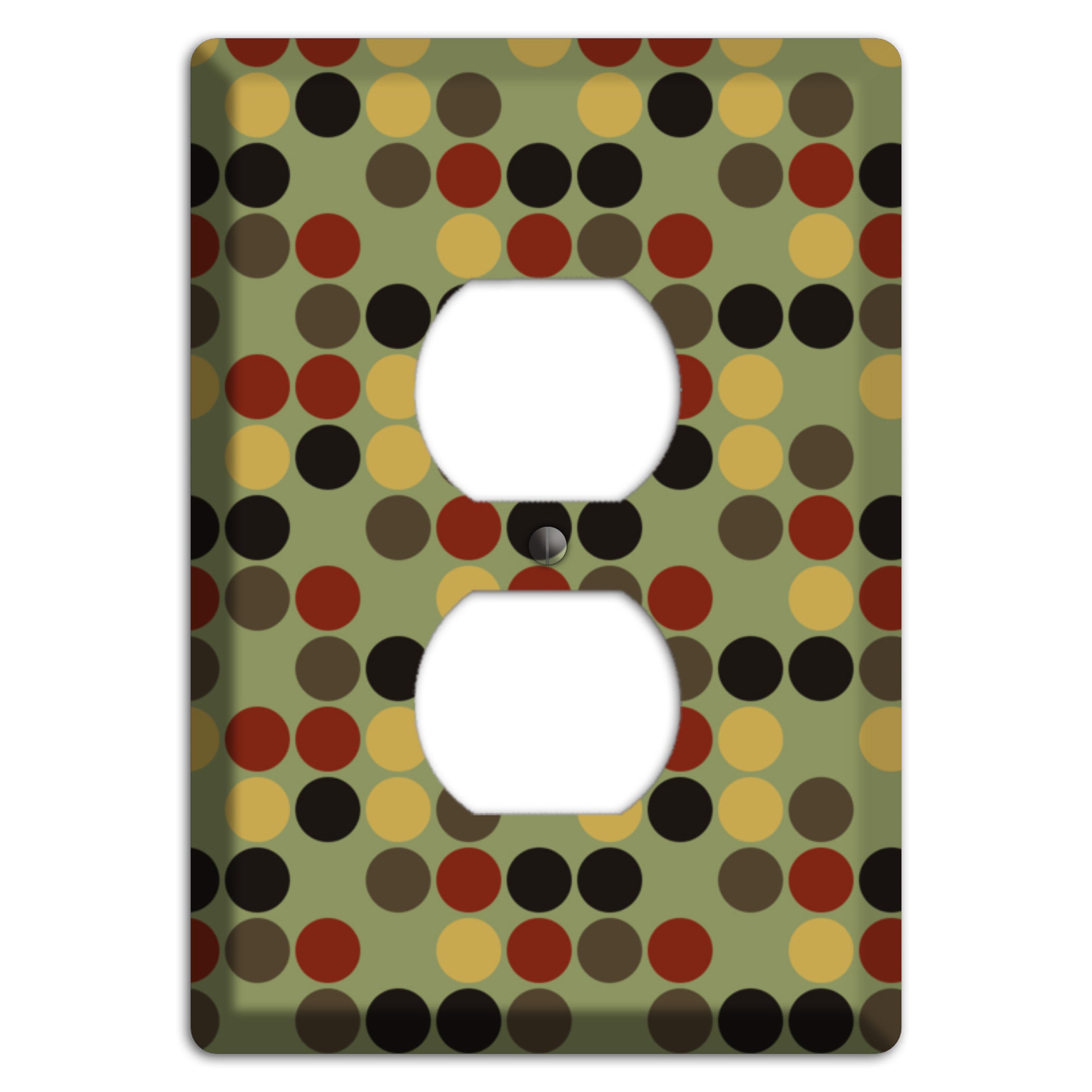 Olive with Red Brown Black Offset Dots Duplex Outlet Wallplate