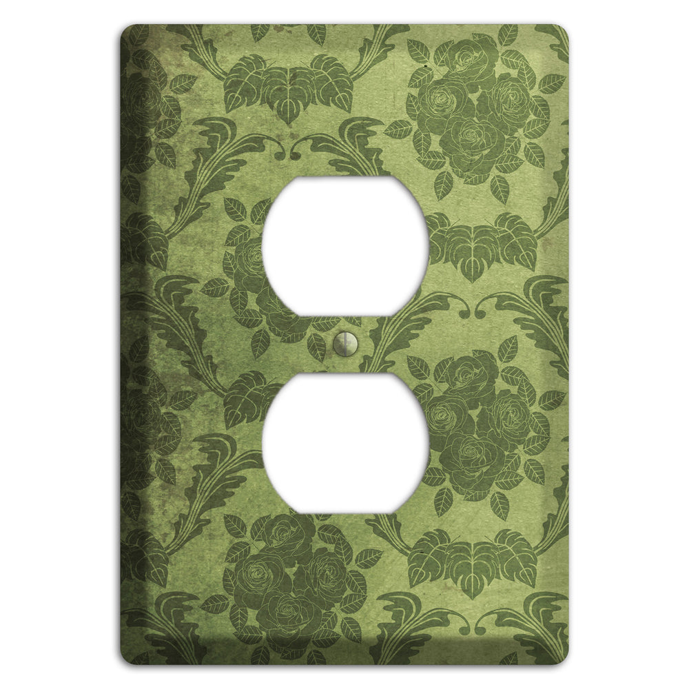 Green Smoke Vintage Rose Damask Duplex Outlet Wallplate