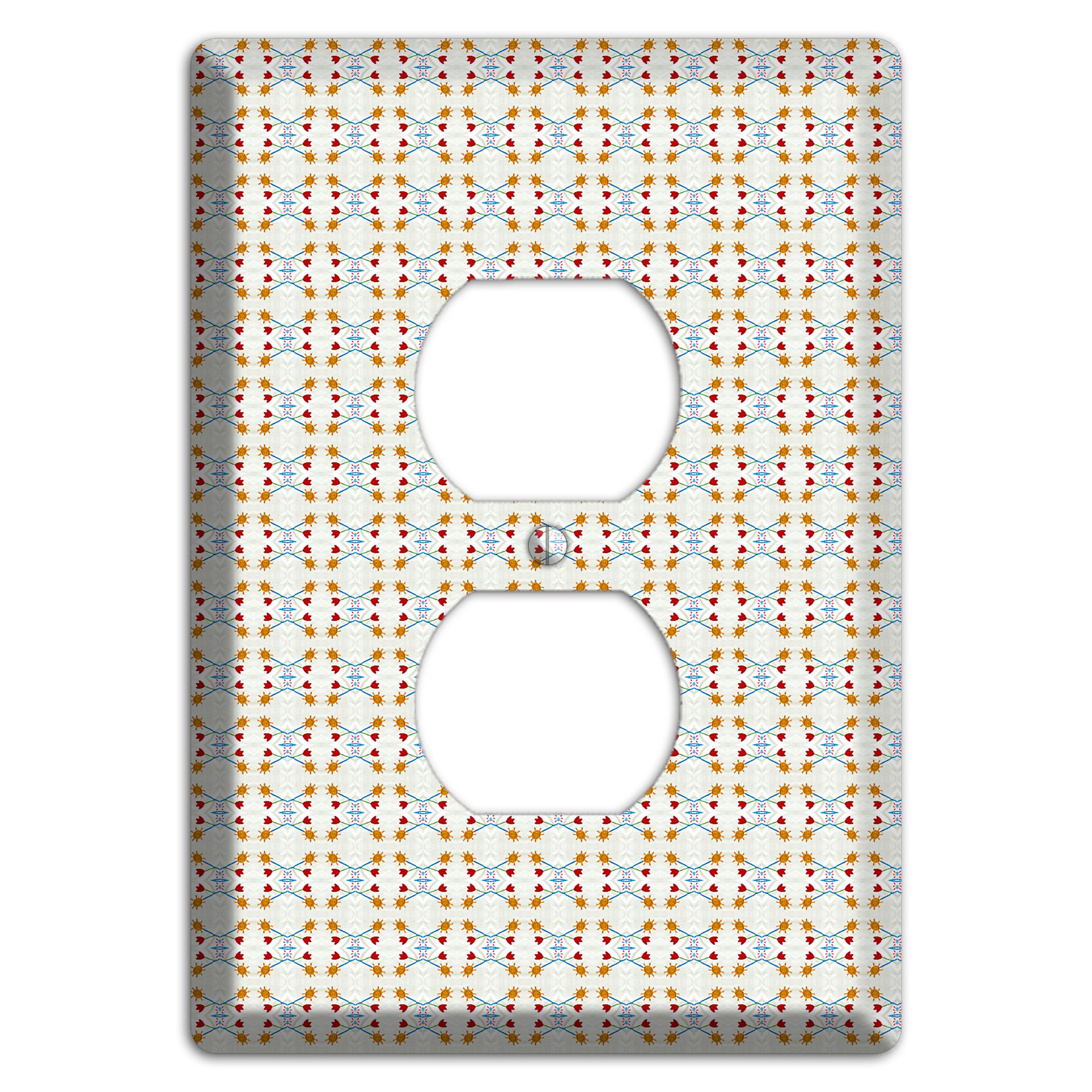 Off White Red Blue Retro Arabesque Duplex Outlet Wallplate
