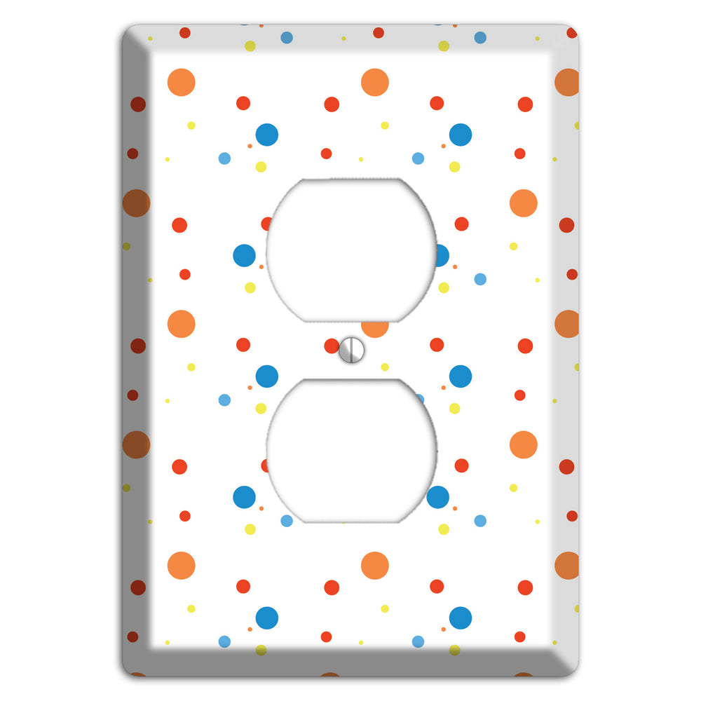 White with Multi Color Small Dots 2 Duplex Outlet Wallplate