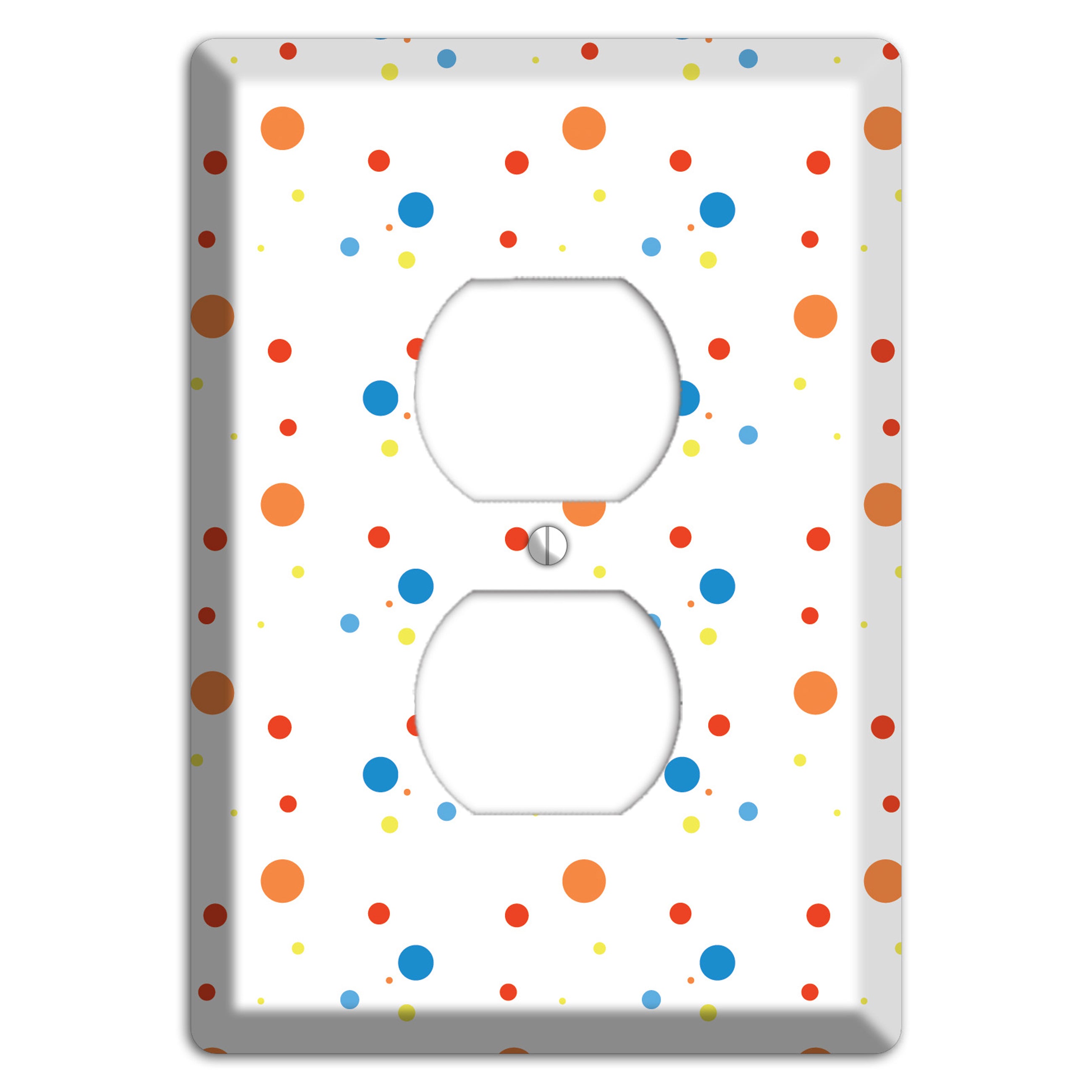 White with Multi Color Small Dots 2 Duplex Outlet Wallplate