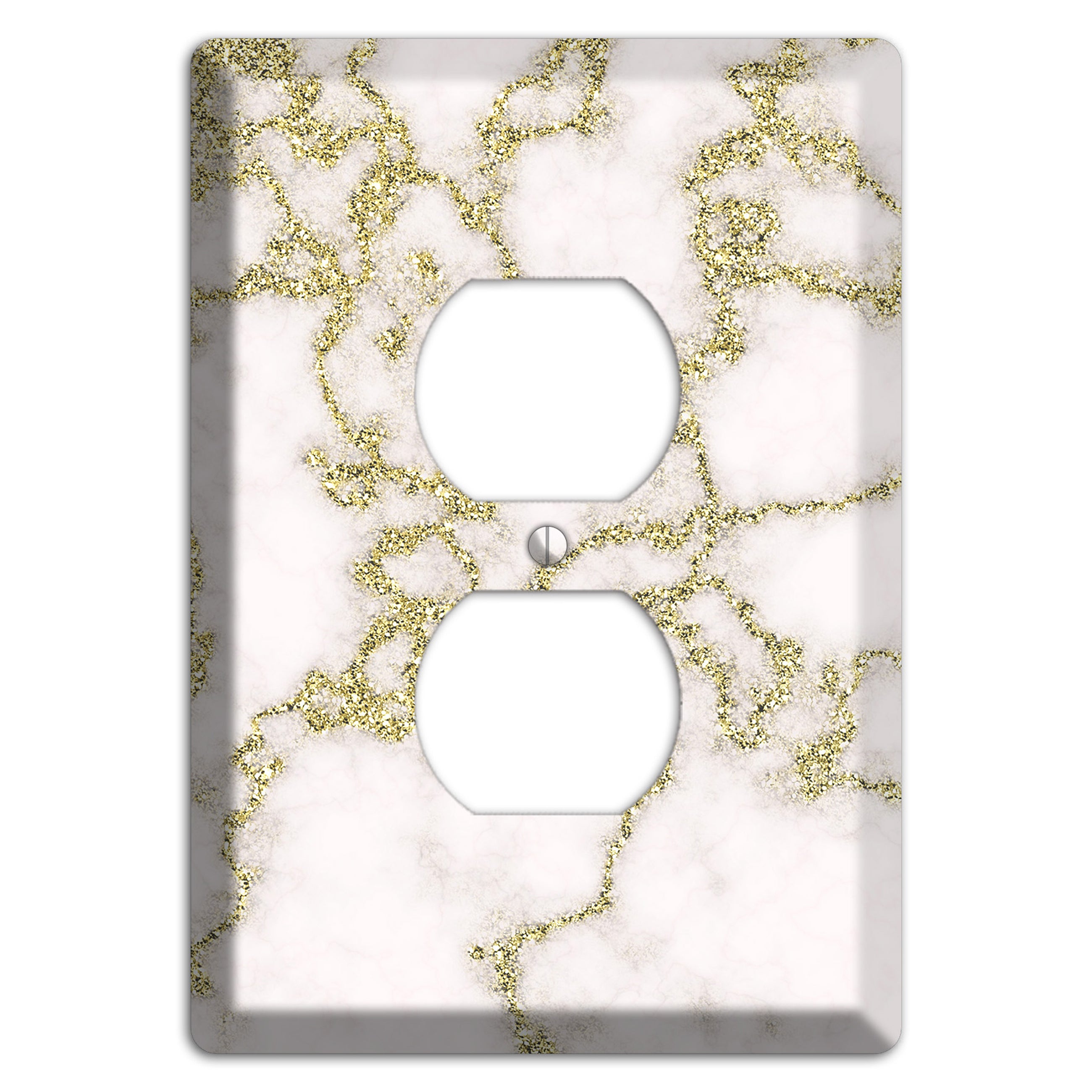 White and Gold Marble Shatter Duplex Outlet Wallplate