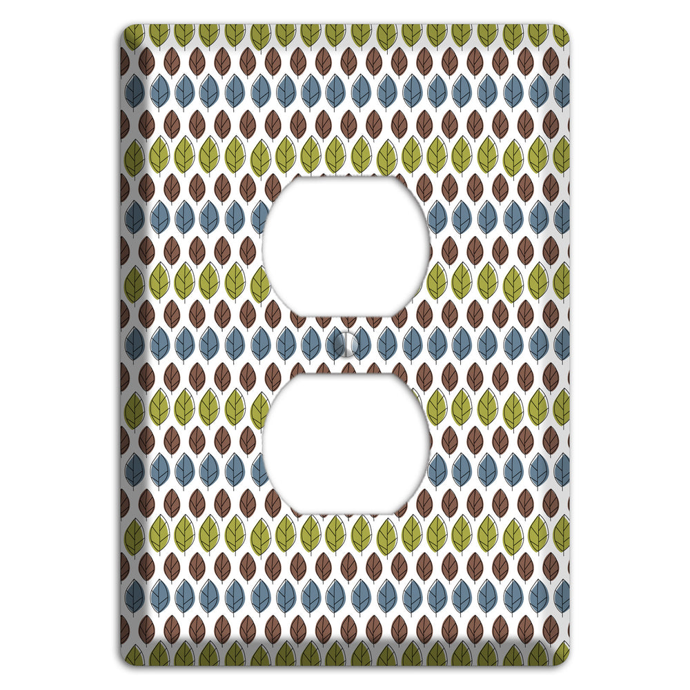 Sage Brown Dusty Blue Leaf Contour Duplex Outlet Wallplate