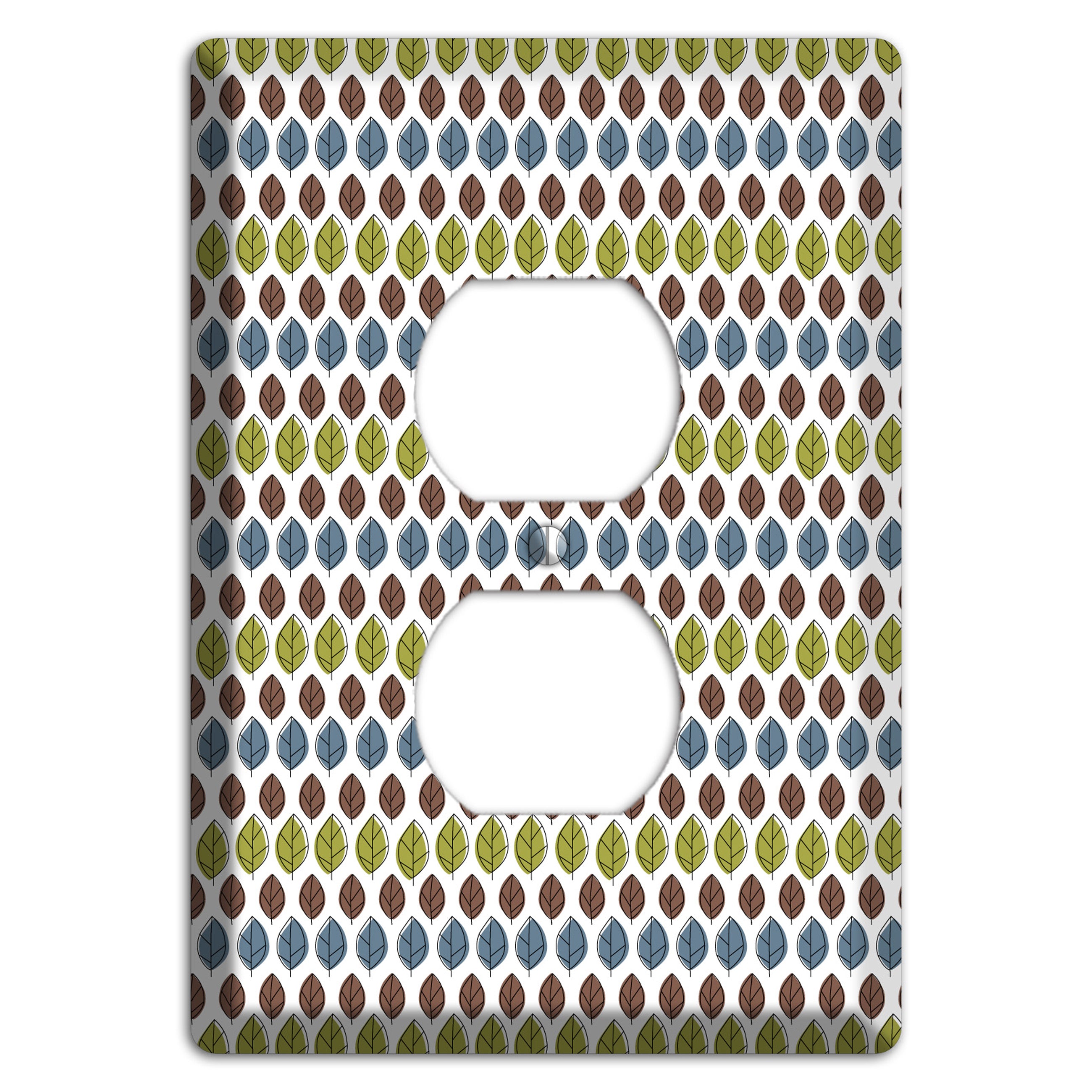Sage Brown Dusty Blue Leaf Contour Duplex Outlet Wallplate