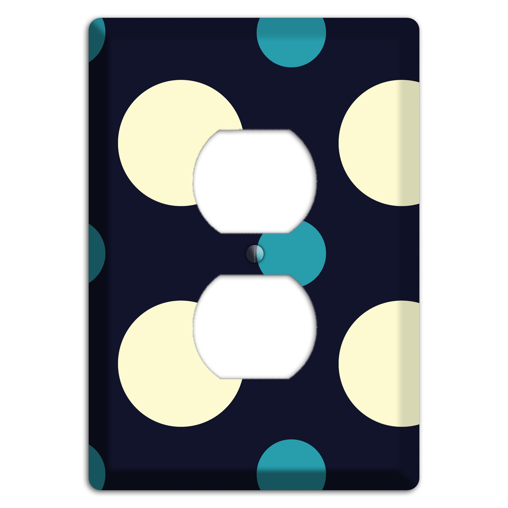 Black with Yellow and Teal Multi Medium Polka Dots Duplex Outlet Wallplate