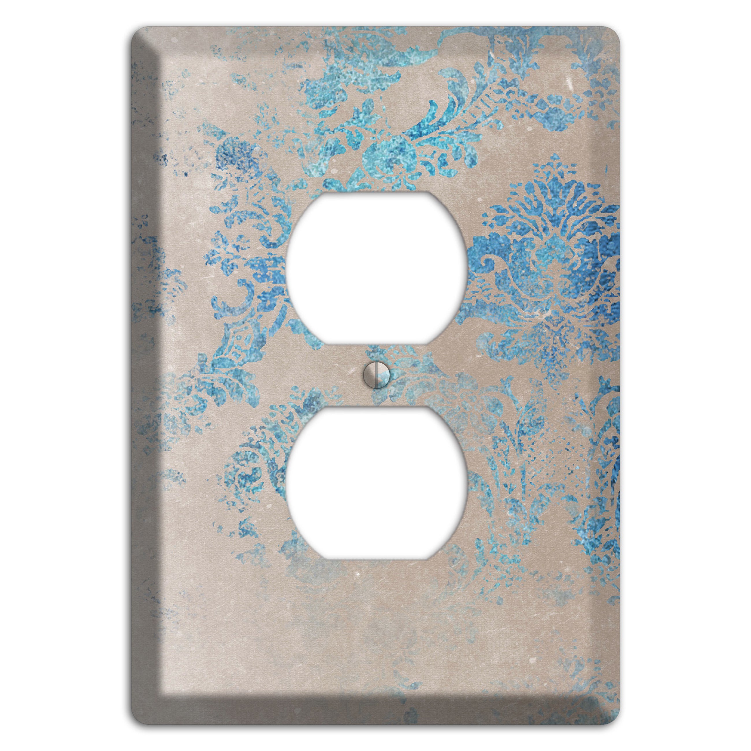 Pewter Whimsical Damask Duplex Outlet Wallplate