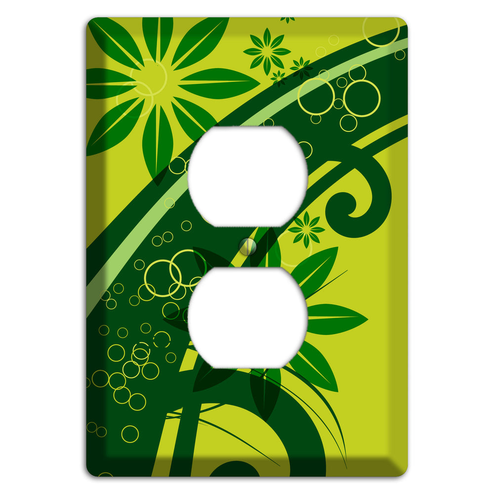 Green Retro Floral Duplex Outlet Wallplate