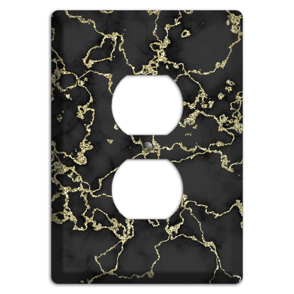 Black and Gold Marble Shatter Duplex Outlet Wallplate