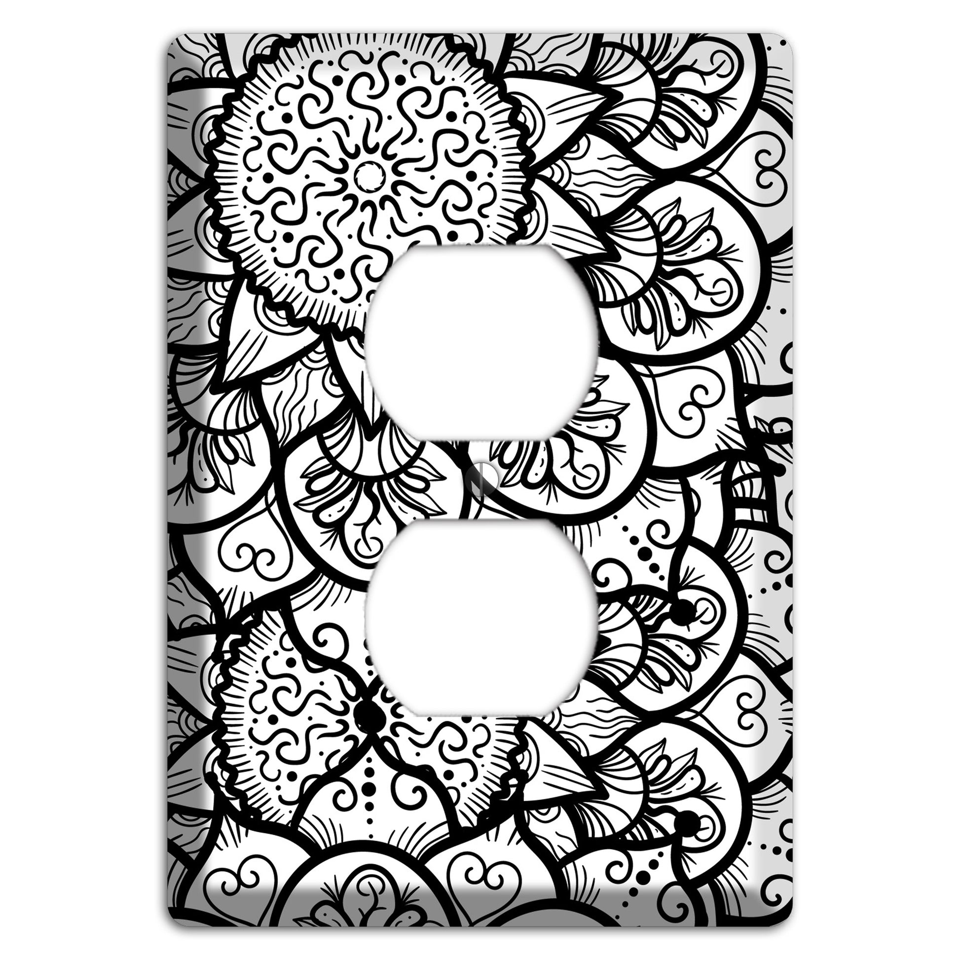 Mandala Black and White Style W Cover Plates Duplex Outlet Wallplate