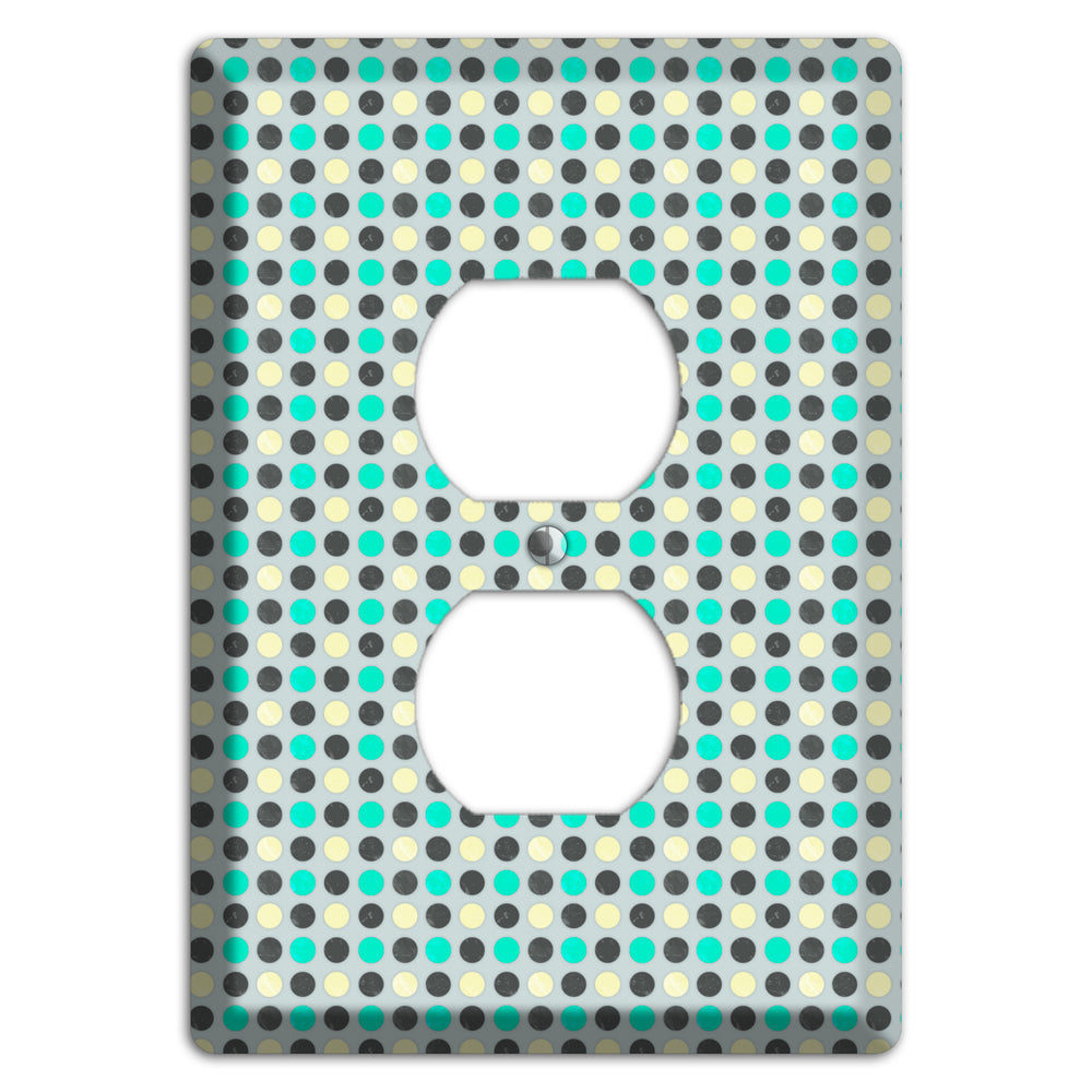Grey with Black Off White and Turquoise Dots Duplex Outlet Wallplate