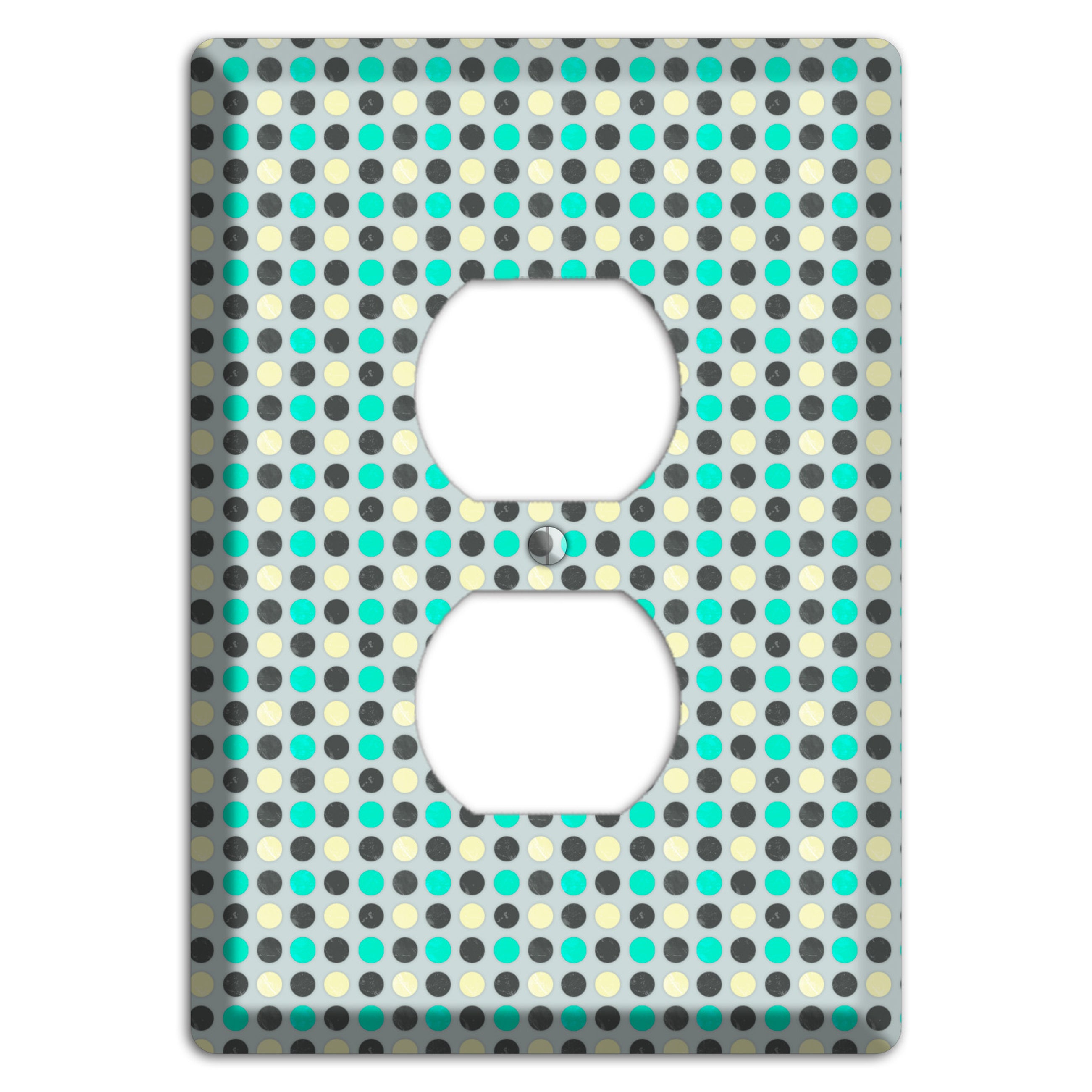 Grey with Black Off White and Turquoise Dots Duplex Outlet Wallplate