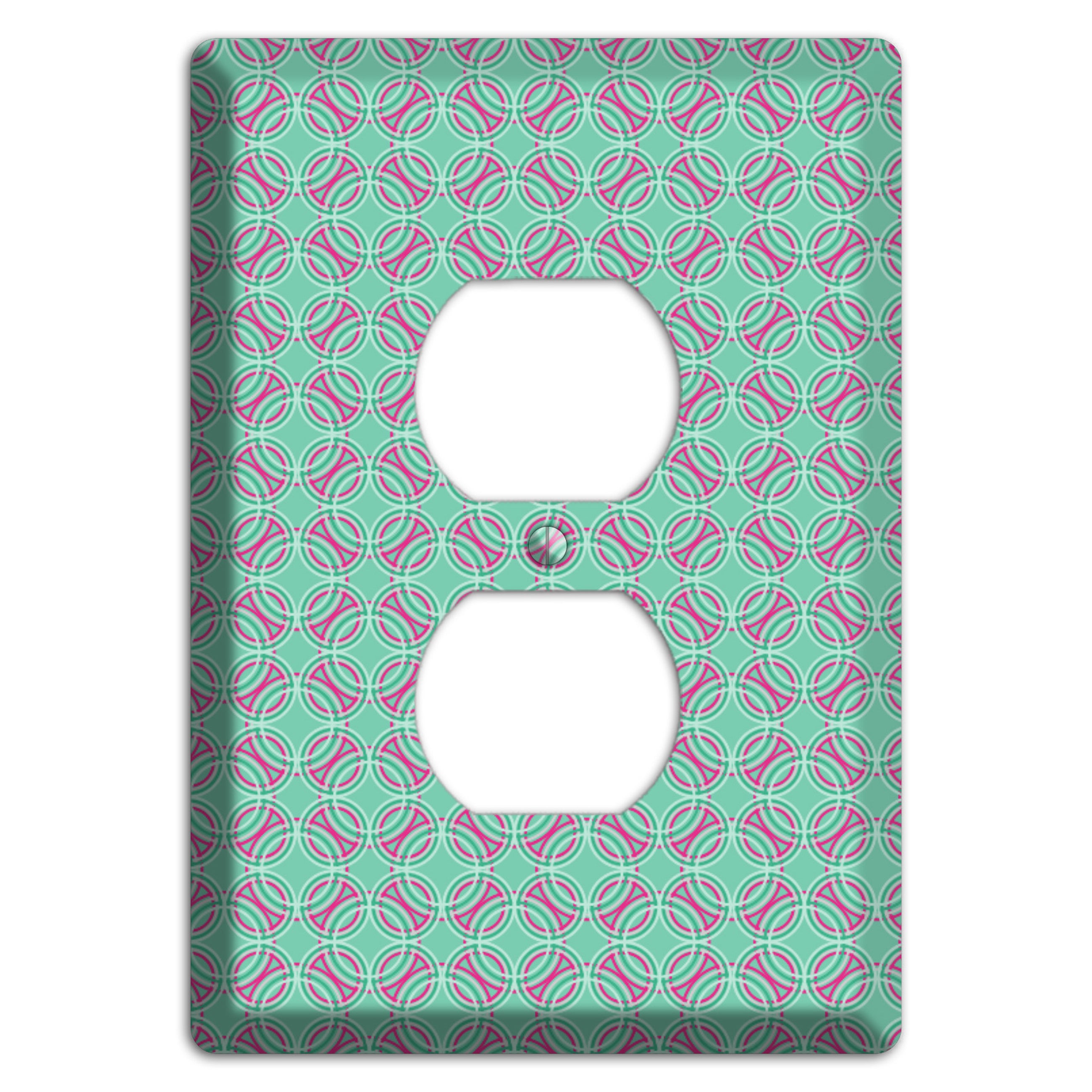 Multi Aqua with Fuschia Concentric Circles Overlay Duplex Outlet Wallplate