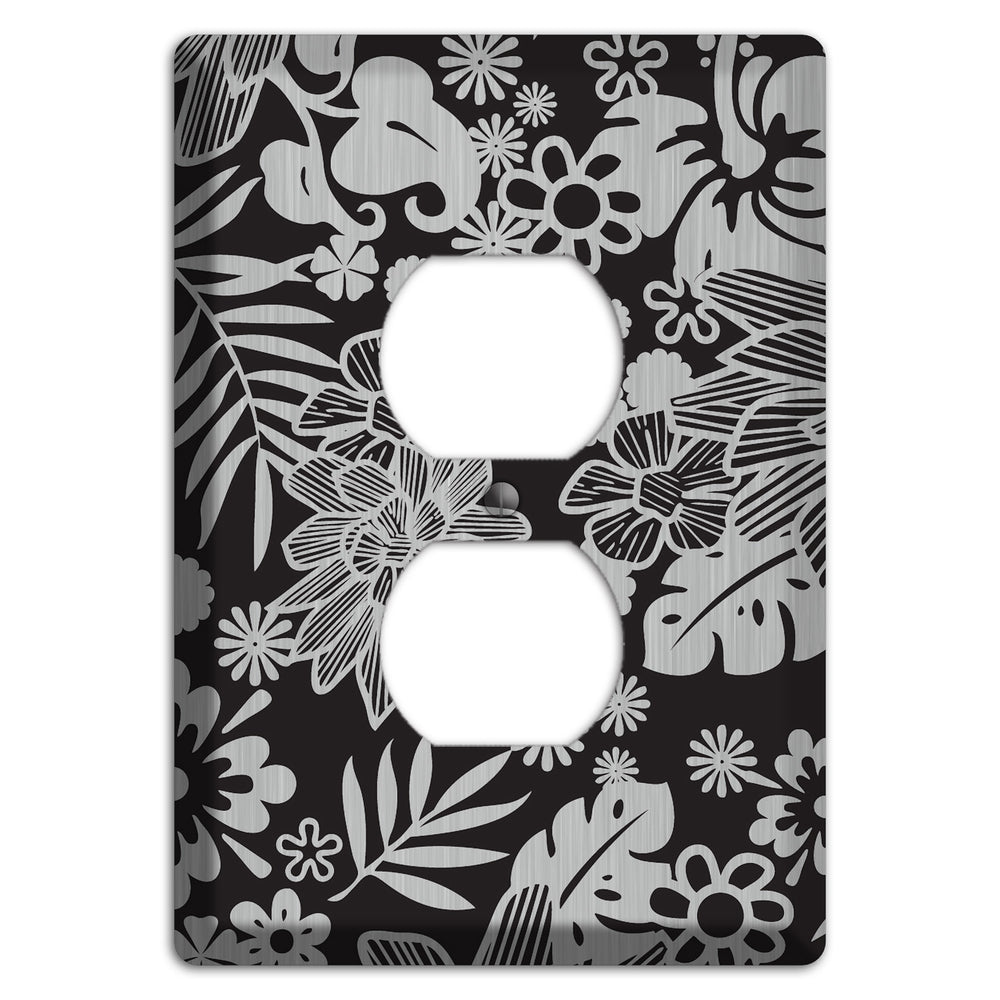 Black with Stainless Steel Tropical Duplex Outlet Wallplate