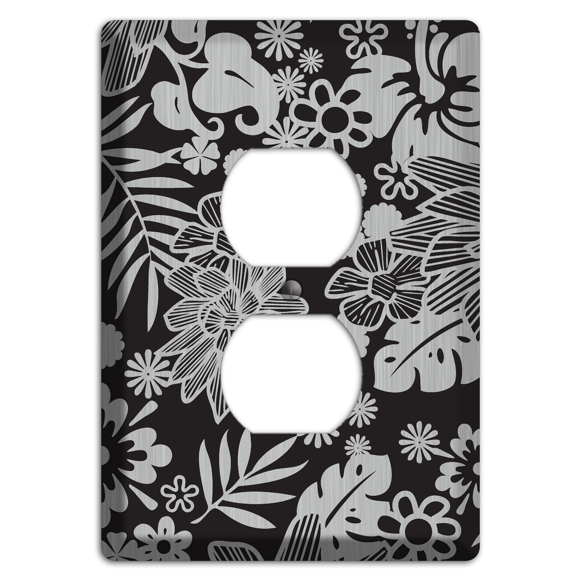 Black with Stainless Tropical Duplex Outlet Wallplate