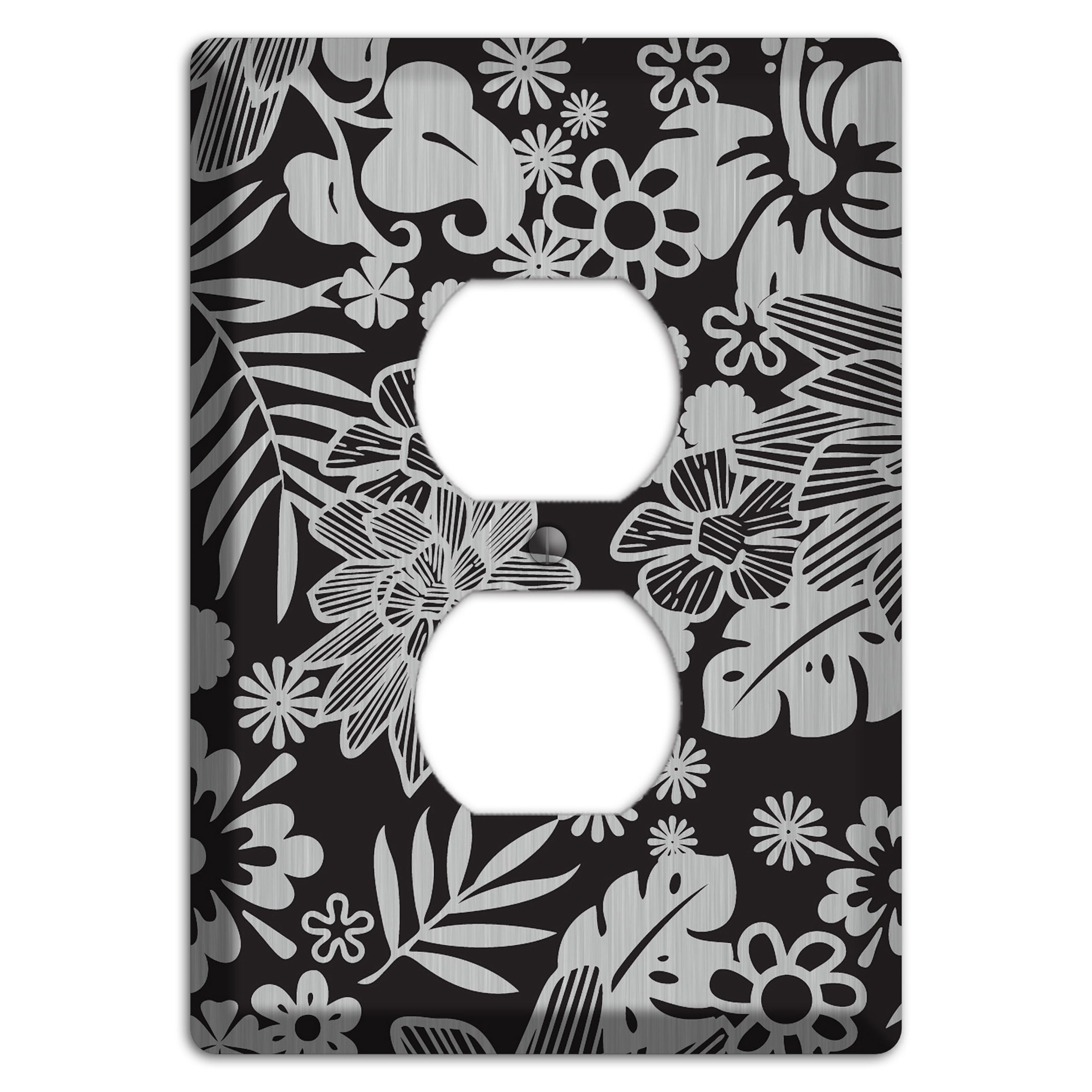Black with Stainless Tropical Duplex Outlet Wallplate