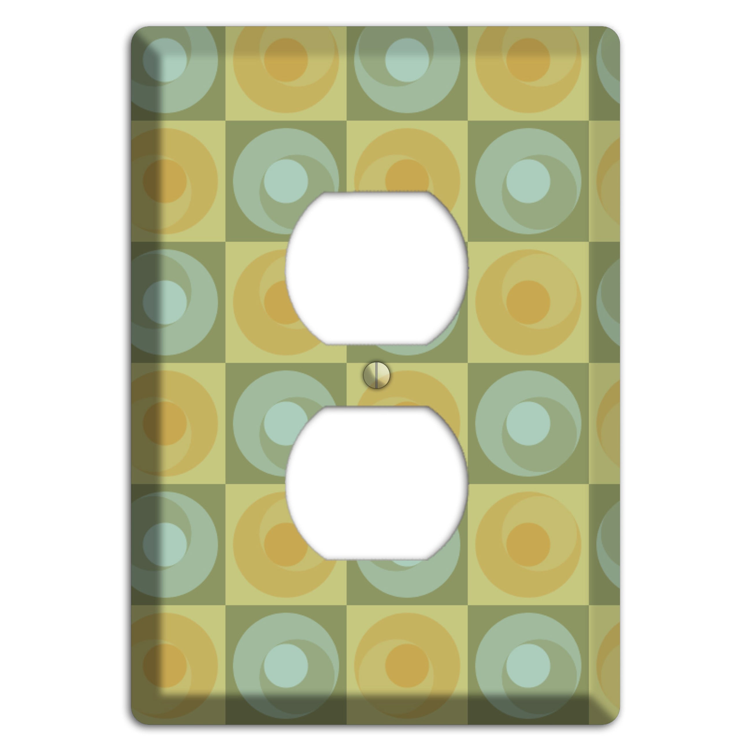 Multi Sage and Mustard Checked Circles Duplex Outlet Wallplate