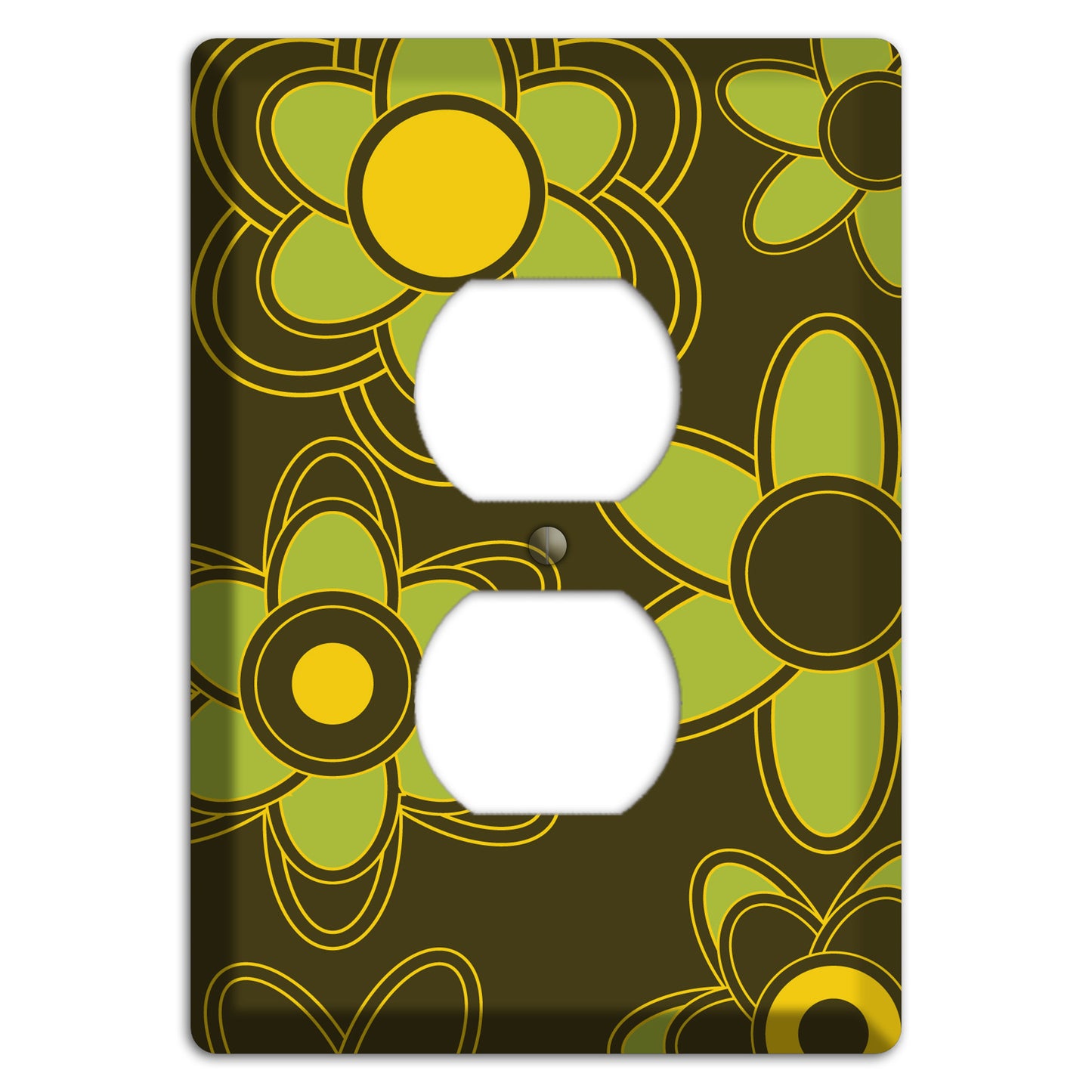 Brown with Lime Retro Floral Contour Duplex Outlet Wallplate
