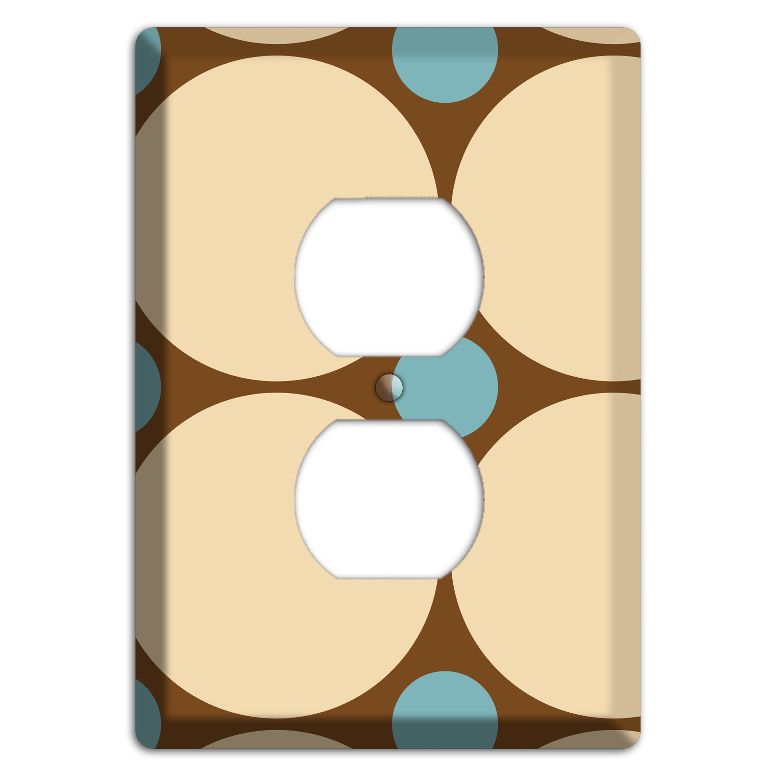 Brown with Beige and Dusty Blue Multi Tiled Large Dots Duplex Outlet Wallplate