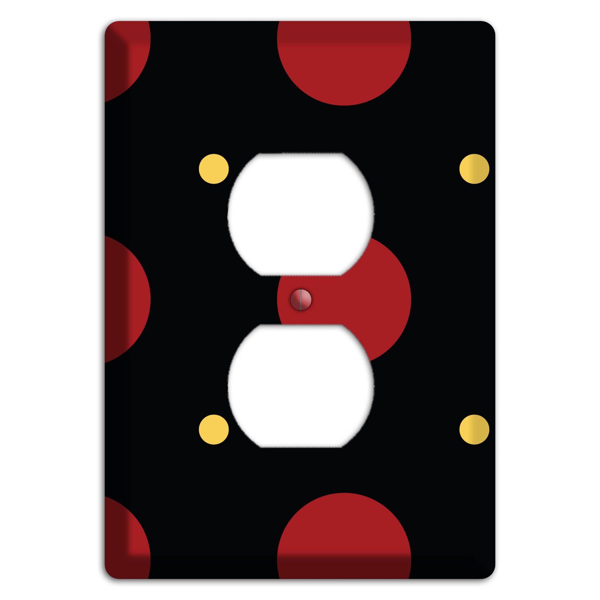 Black with Red and Yellow Multi Tiled Medium Dots Duplex Outlet Wallplate