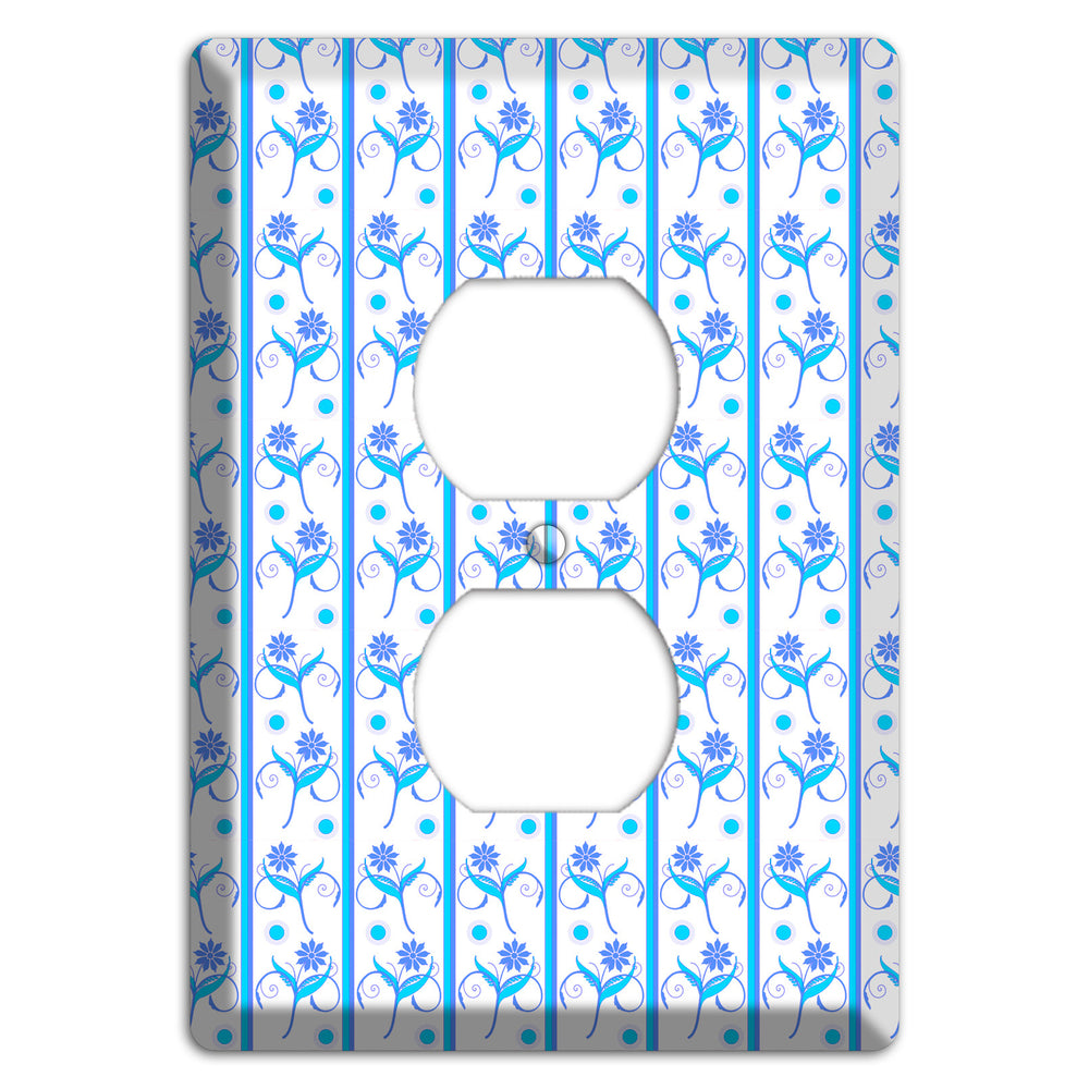 Blue Floral Pattern Duplex Outlet Wallplate