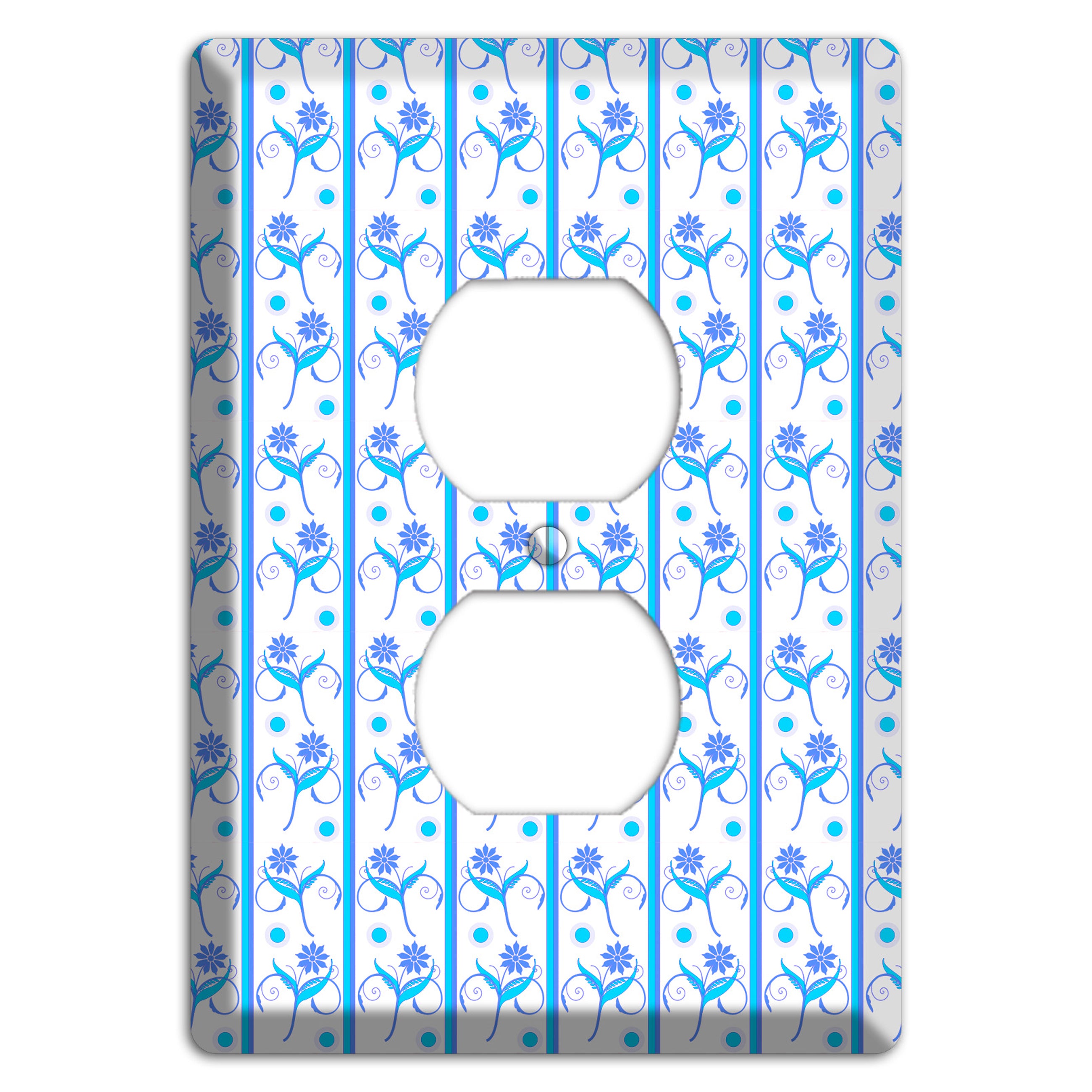 Blue Floral Pattern Duplex Outlet Wallplate
