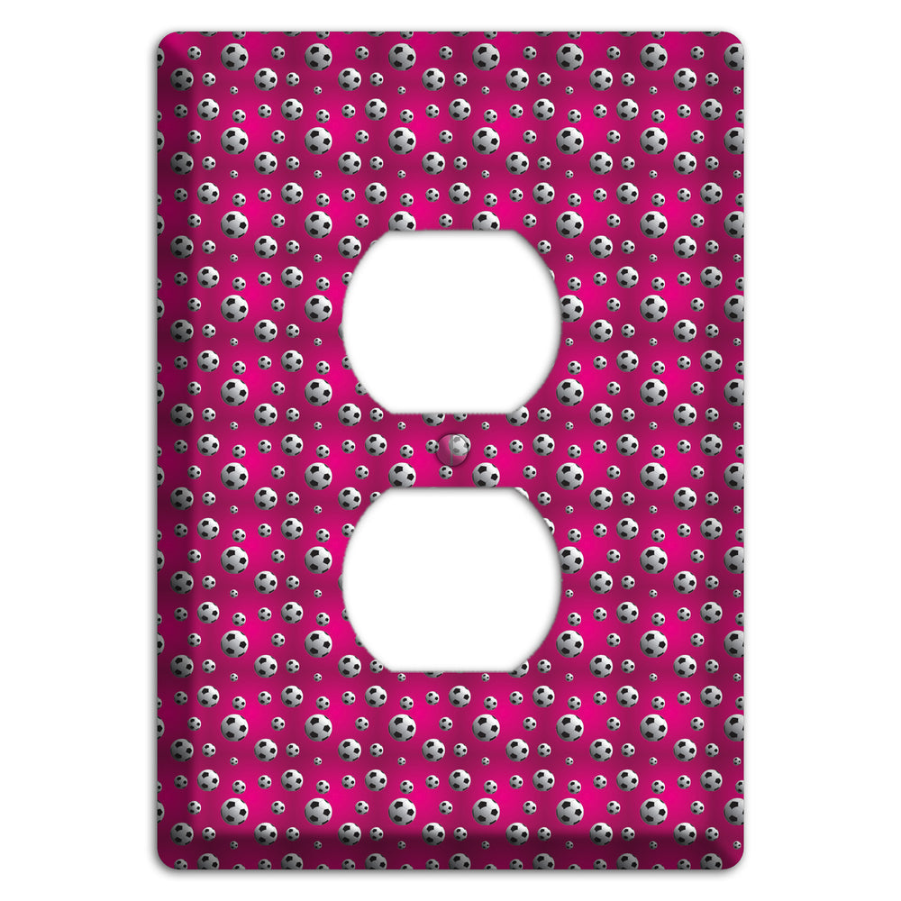 Fuschia with Soccer Balls Duplex Outlet Wallplate