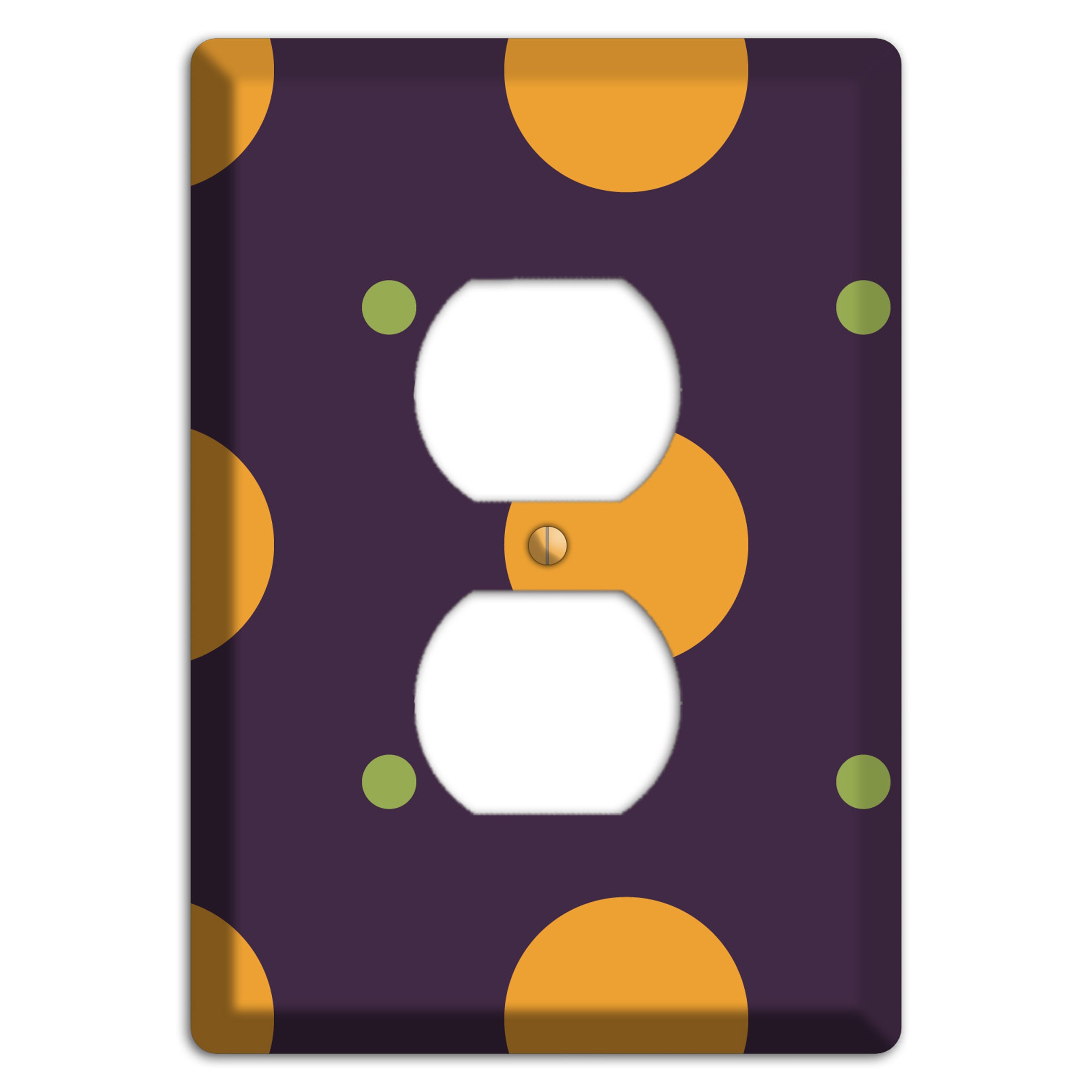 Eggplant with Orange and Lime Multi Tiled Medium Dots Duplex Outlet Wallplate