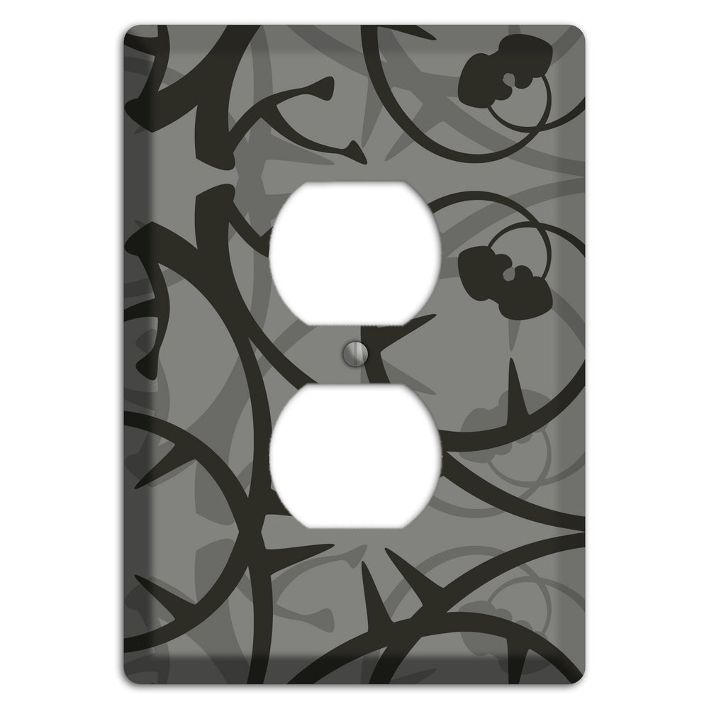 Grey with Black Retro Sprig Duplex Outlet Wallplate
