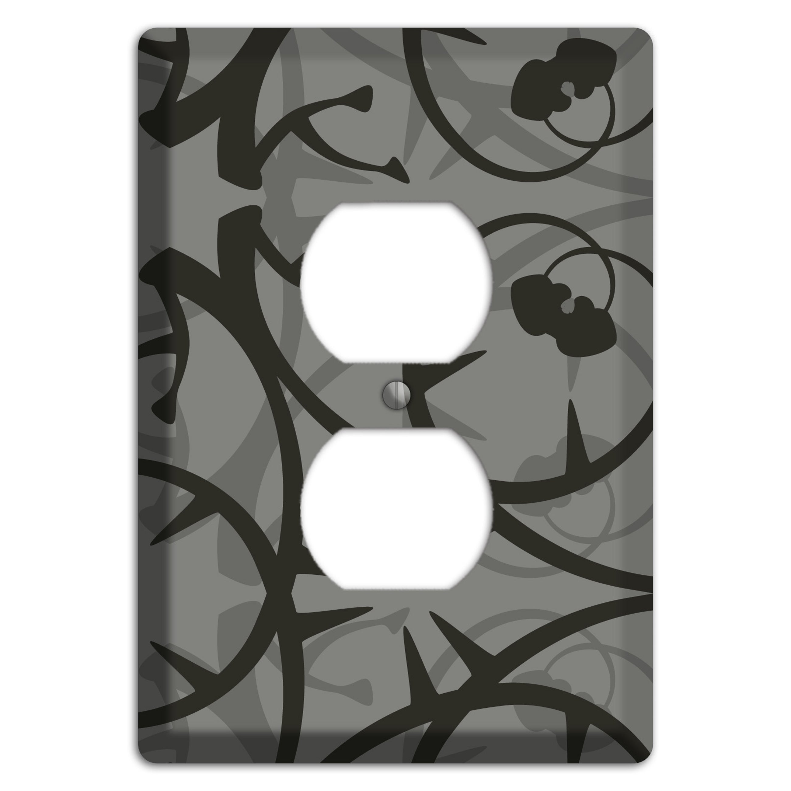Grey with Black Retro Sprig Duplex Outlet Wallplate