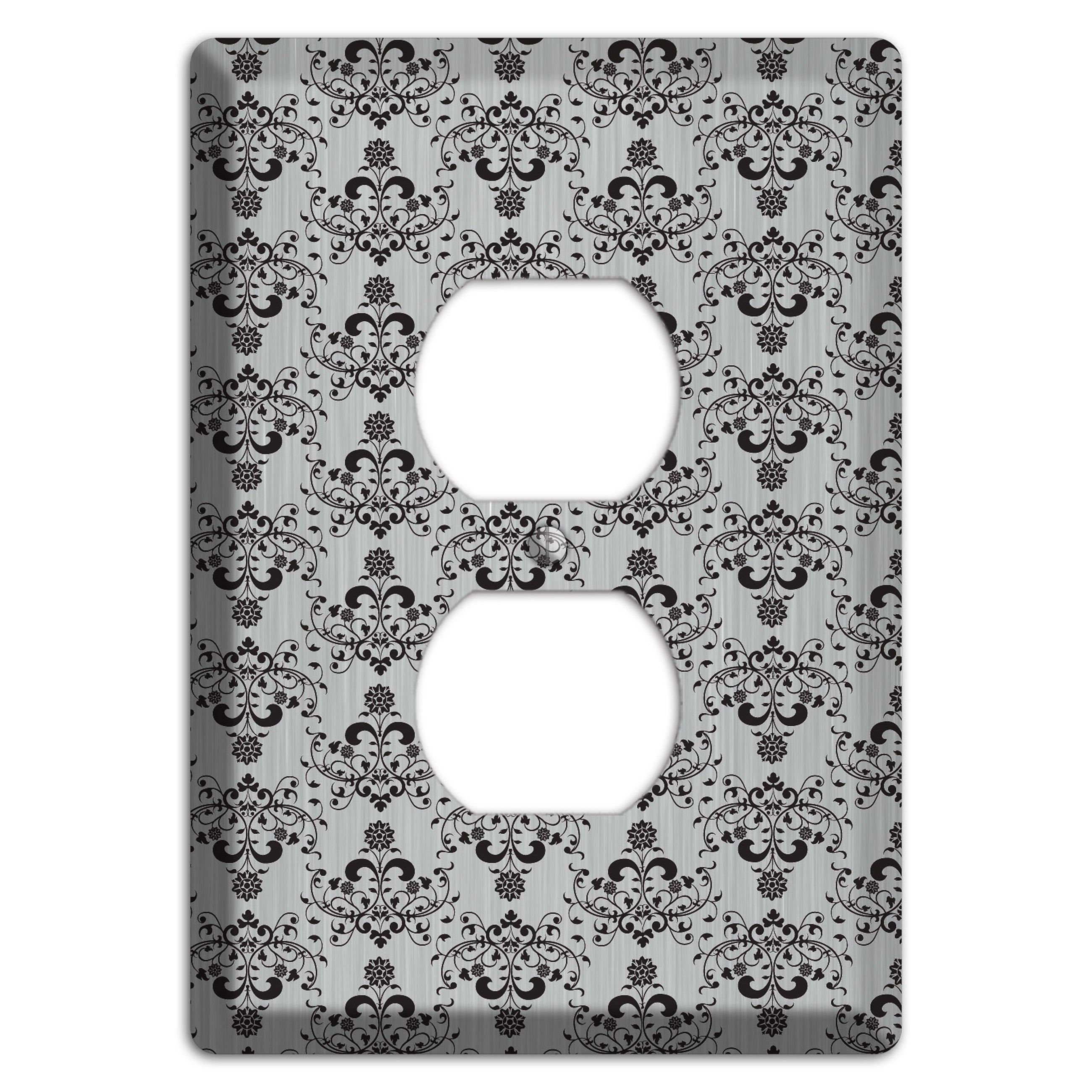 Black Cartouche Half Drop  Stainless Duplex Outlet Wallplate
