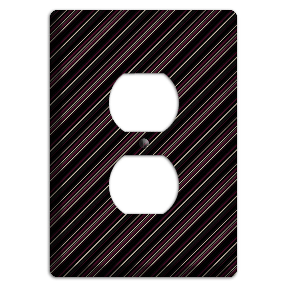 Black with White and Burgundy Angled Pinstripe Duplex Outlet Wallplate