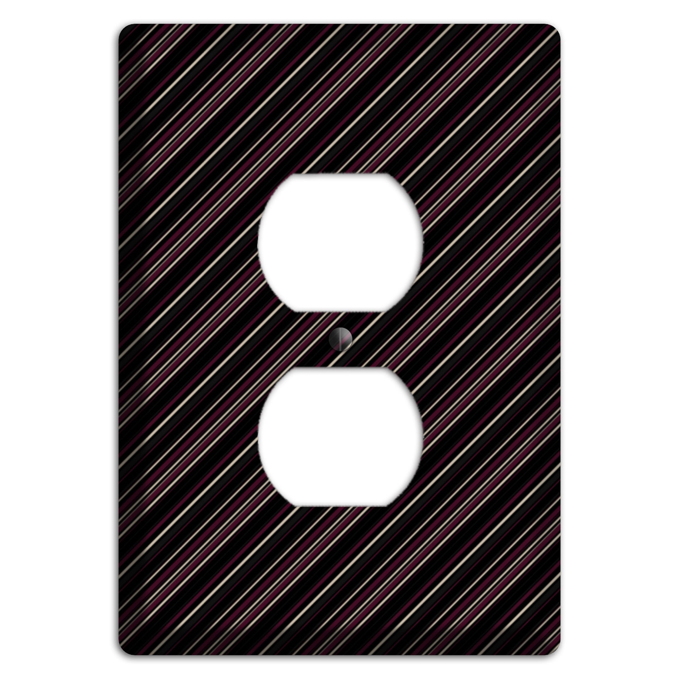 Black with White and Burgundy Angled Pinstripe Duplex Outlet Wallplate