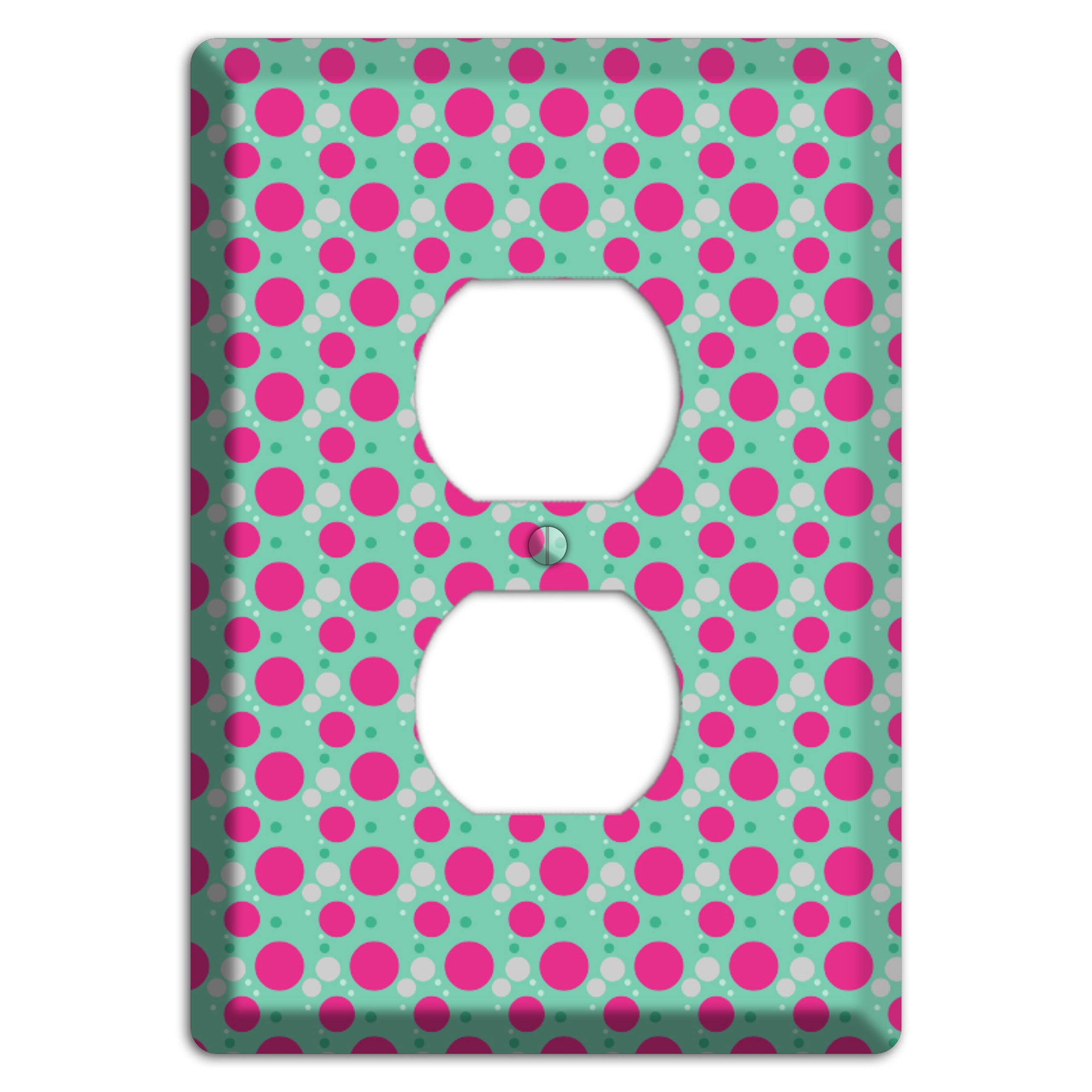 Aqua with Fuscia and Grey Small Dots Duplex Outlet Wallplate