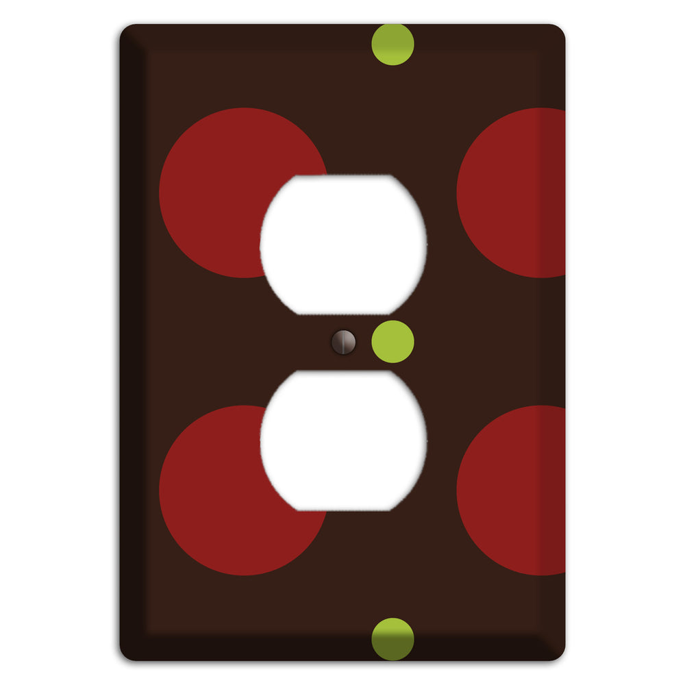 Brown with Red and Green Multi Medium Polka Dots Duplex Outlet Wallplate