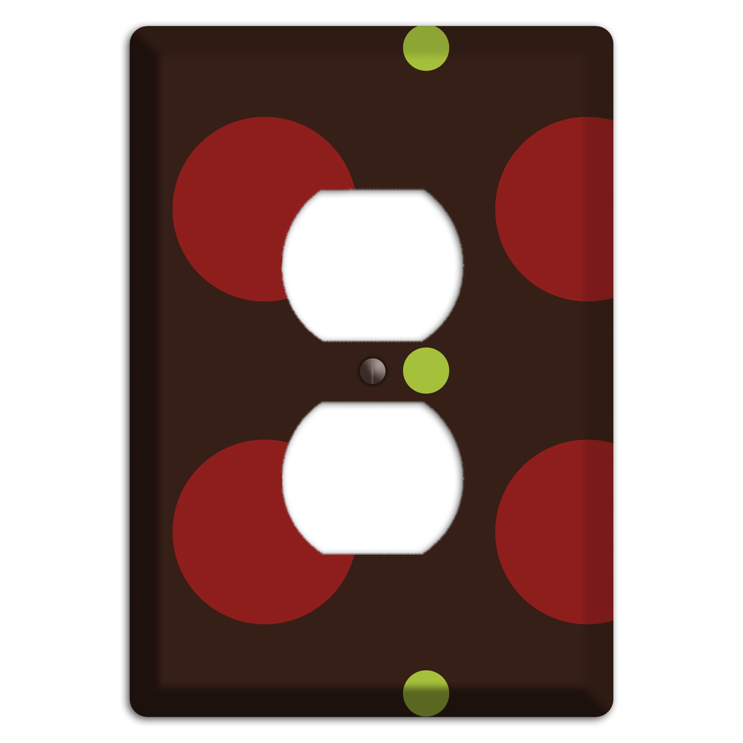 Brown with Red and Green Multi Medium Polka Dots Duplex Outlet Wallplate