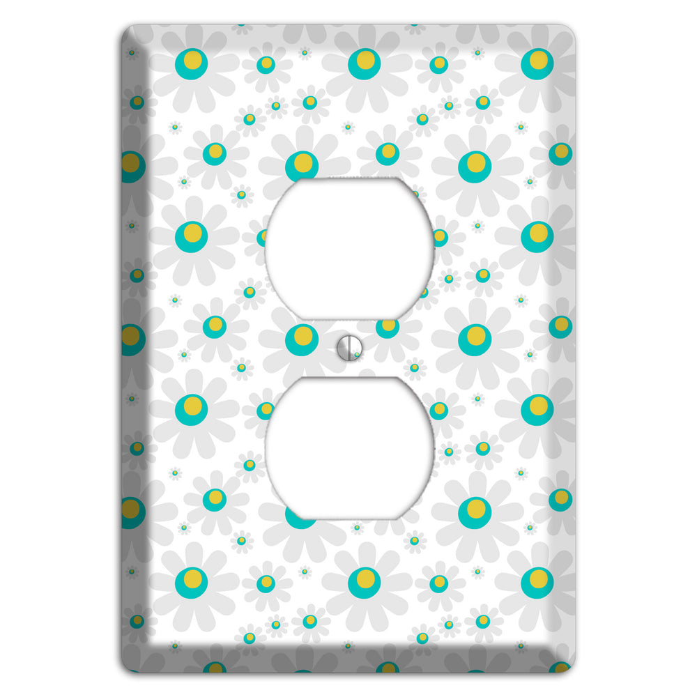 White and Green Flower Power Duplex Outlet Wallplate