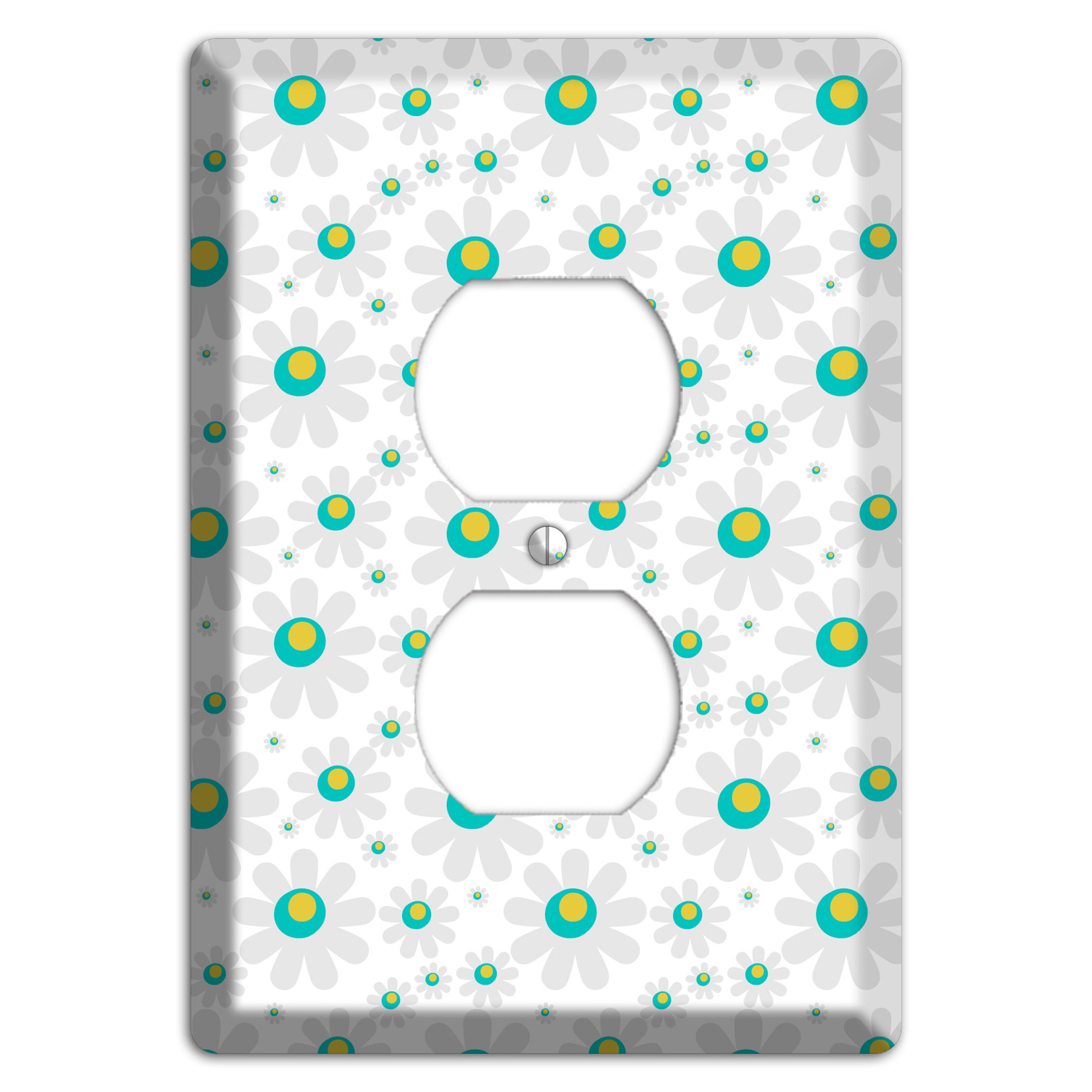 White and Green Flower Power Duplex Outlet Wallplate