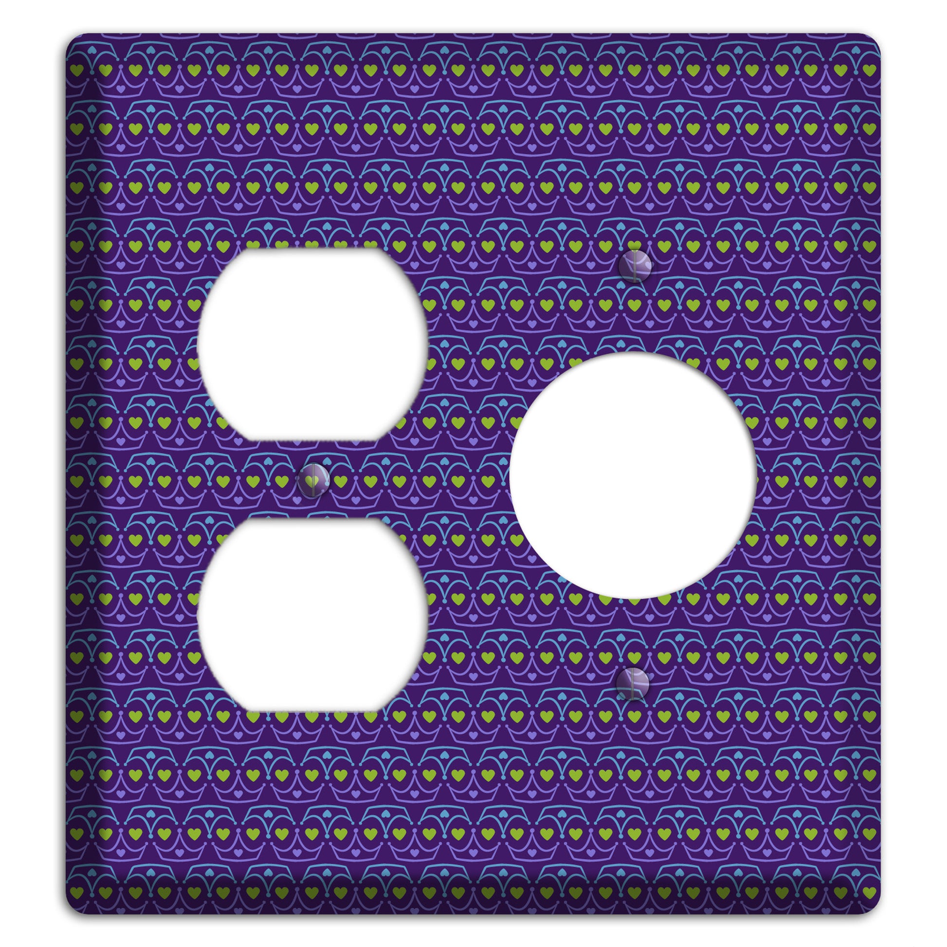 Purple Blue and Green Geometric Hearts Duplex / Receptacle Wallplate