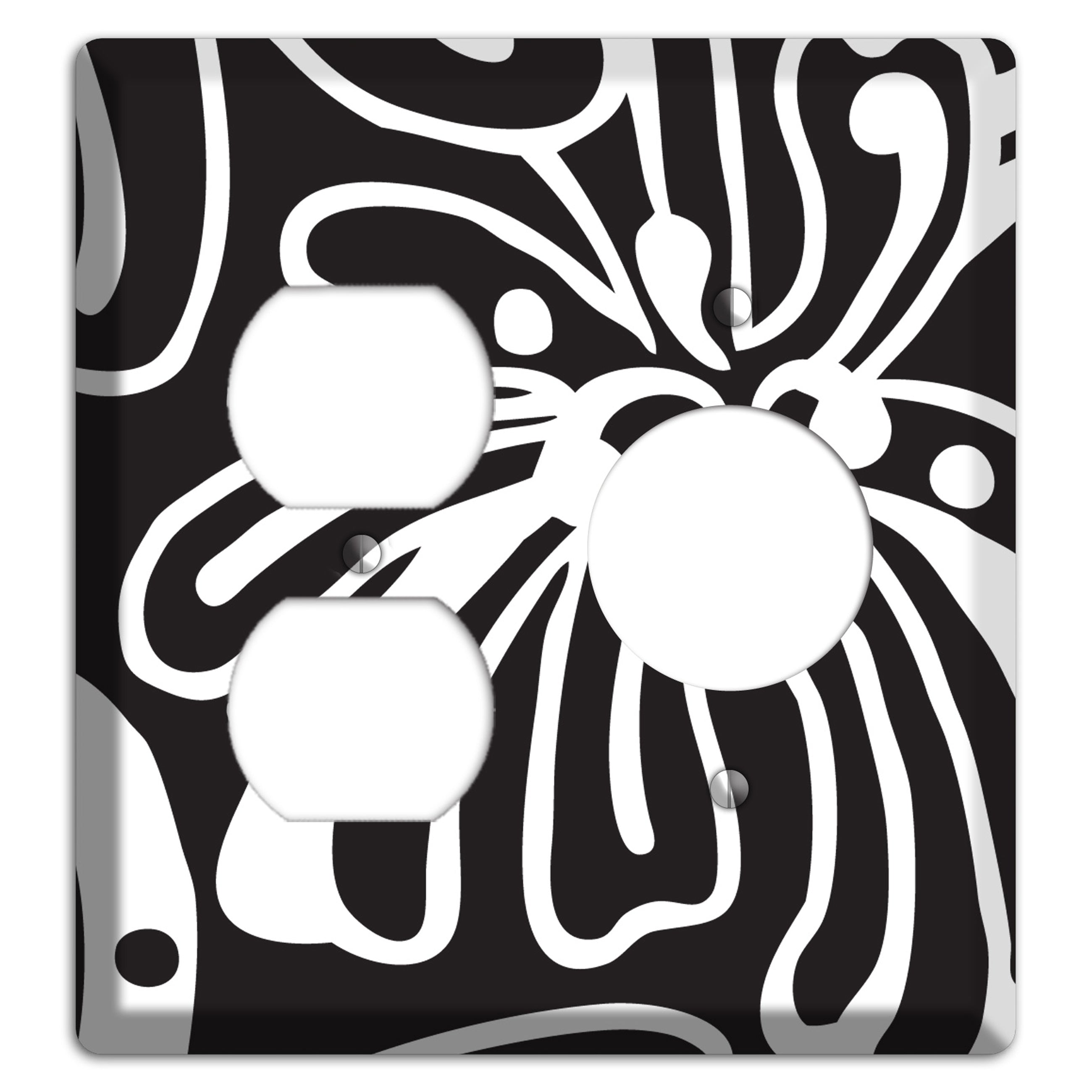 Black with White Flower Duplex / Receptacle Wallplate