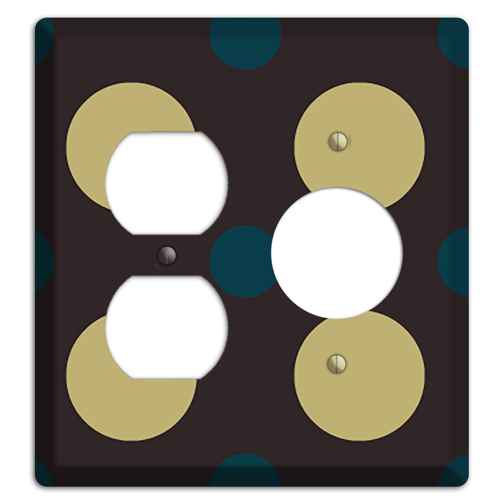 Brown with Olive and Dark Aqua Multi Polka Dots Duplex / Receptacle Wallplate
