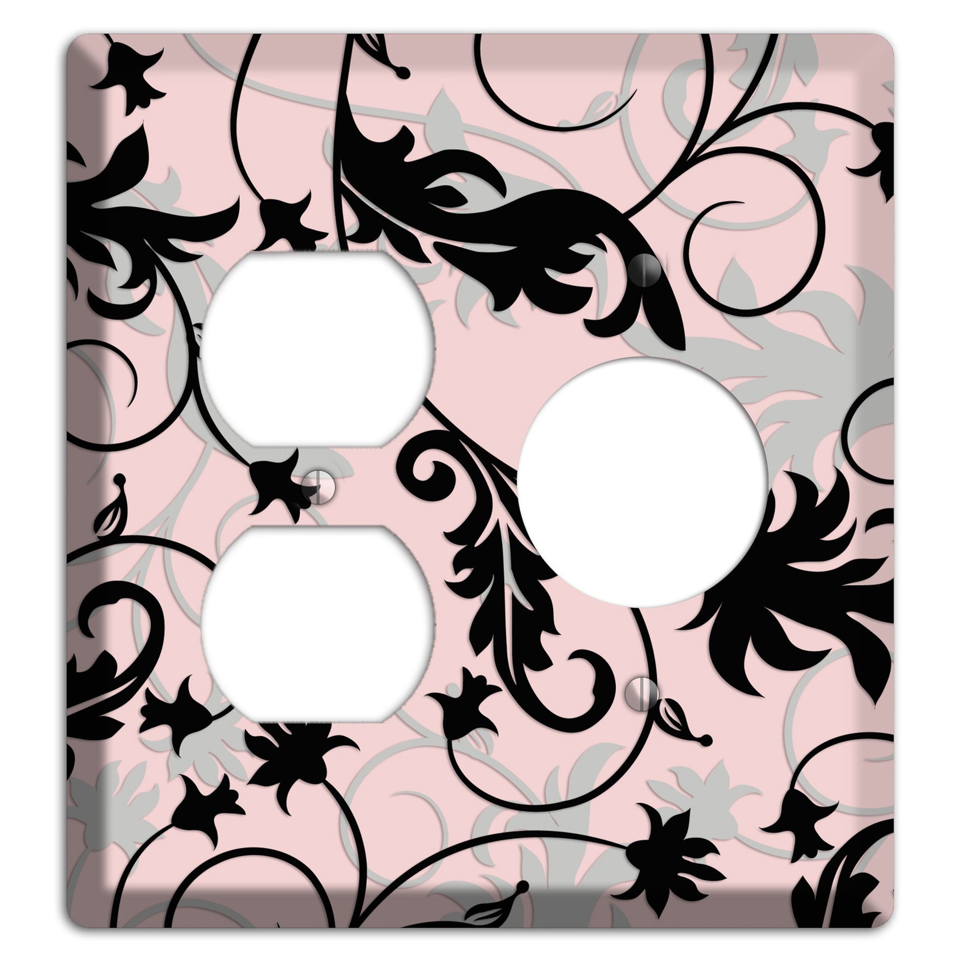 Dusty Pink Grey Black Victorian Sprig Duplex / Receptacle Wallplate
