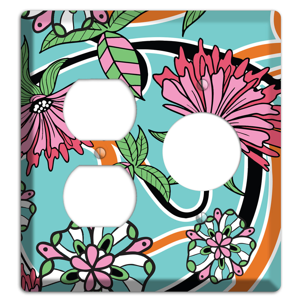 Turquoise with Pink Flowers Duplex / Receptacle Wallplate