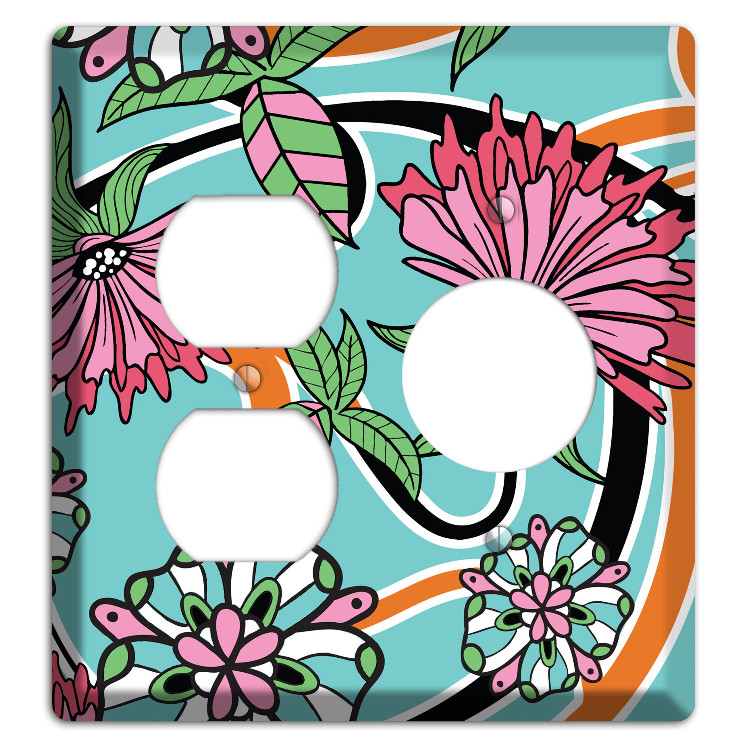 Turquoise with Pink Flowers Duplex / Receptacle Wallplate
