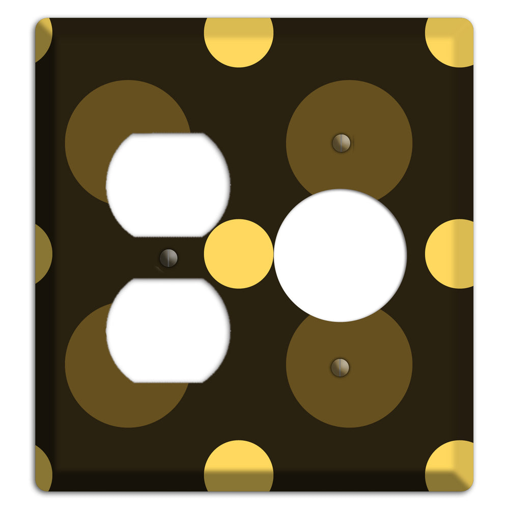 Brown with Brown and Yellow Multi Medium Polka Dots Duplex / Receptacle Wallplate